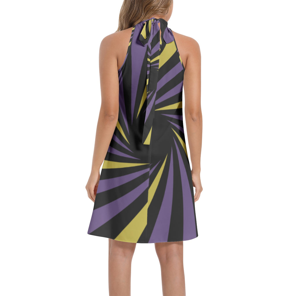 NDO Purple Maze Tie Back Halter Neck Flared Dress