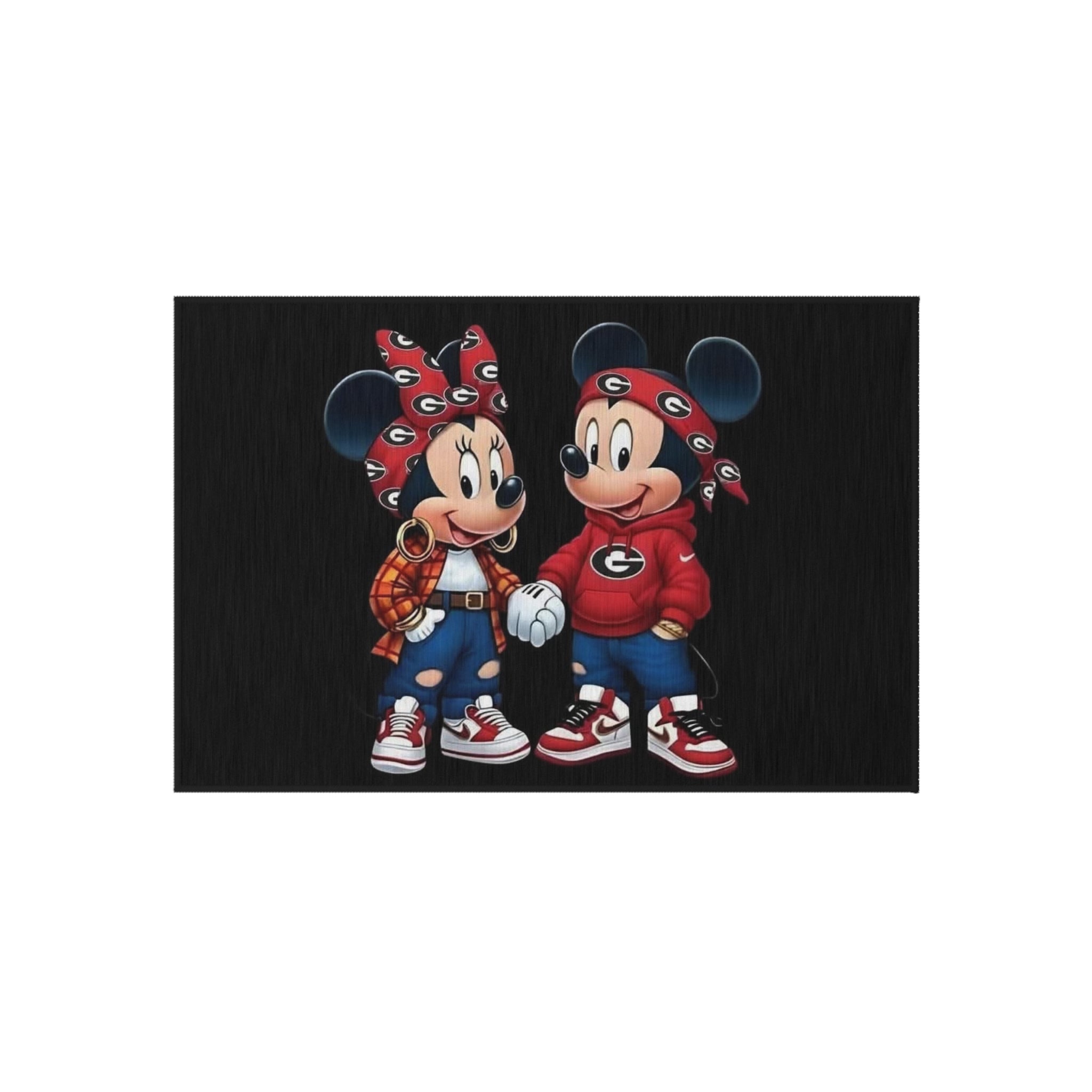 GA Bulldogs Outdoor Rug — Urban Cartoon Couple Black Doormat