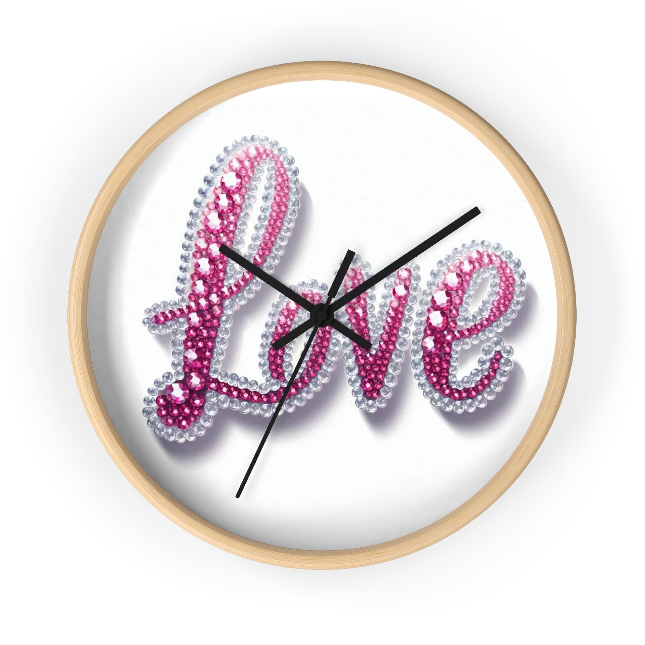 Love Beaded Wall Clock – Pink Rhinestone Script Decorative Wall Clock