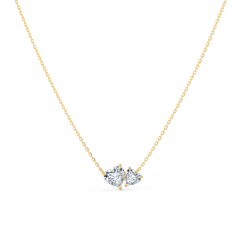 Heart Cut Toi et Moi  Necklace in  yellow gold