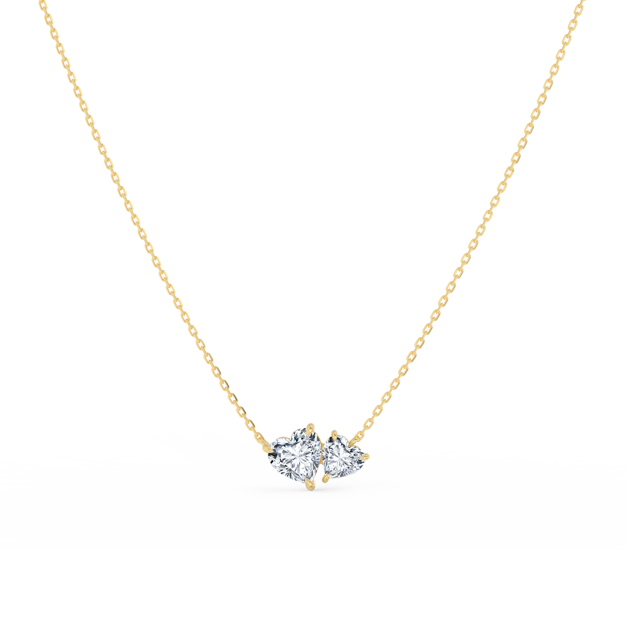 Heart Cut Toi et Moi  Necklace in  yellow gold