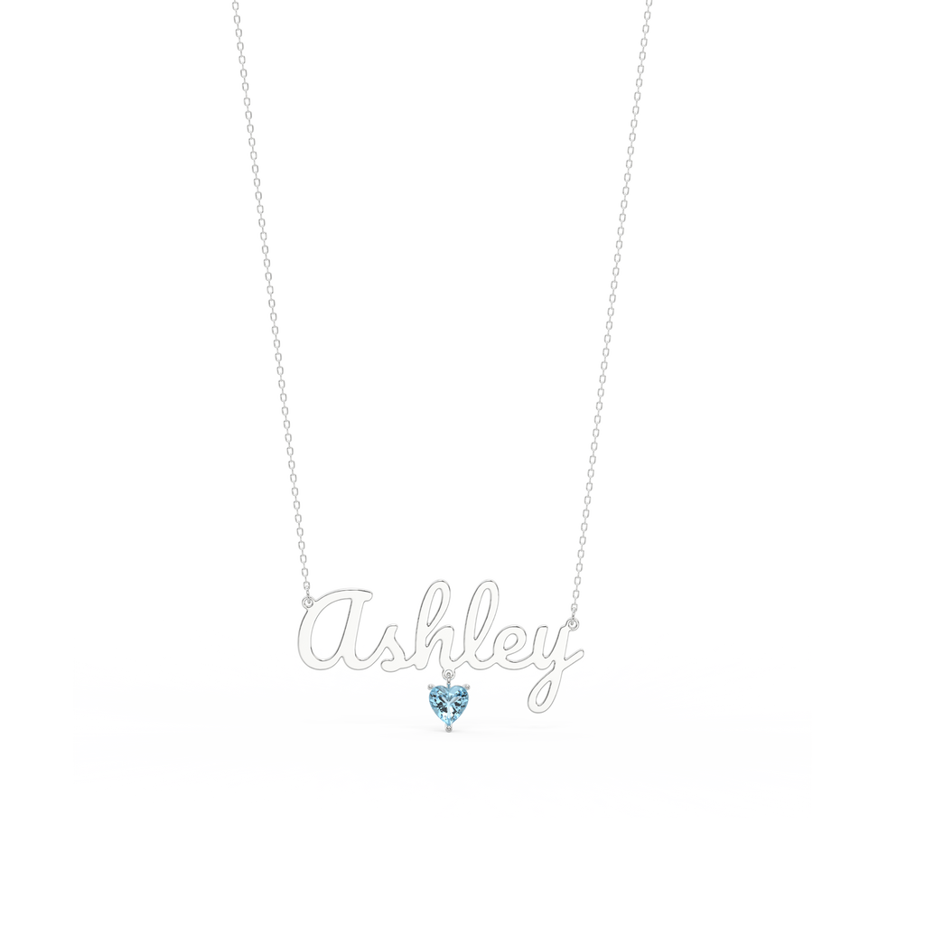 Customize this Rhodium Plated Heart Birthstone Name Necklace SN001R