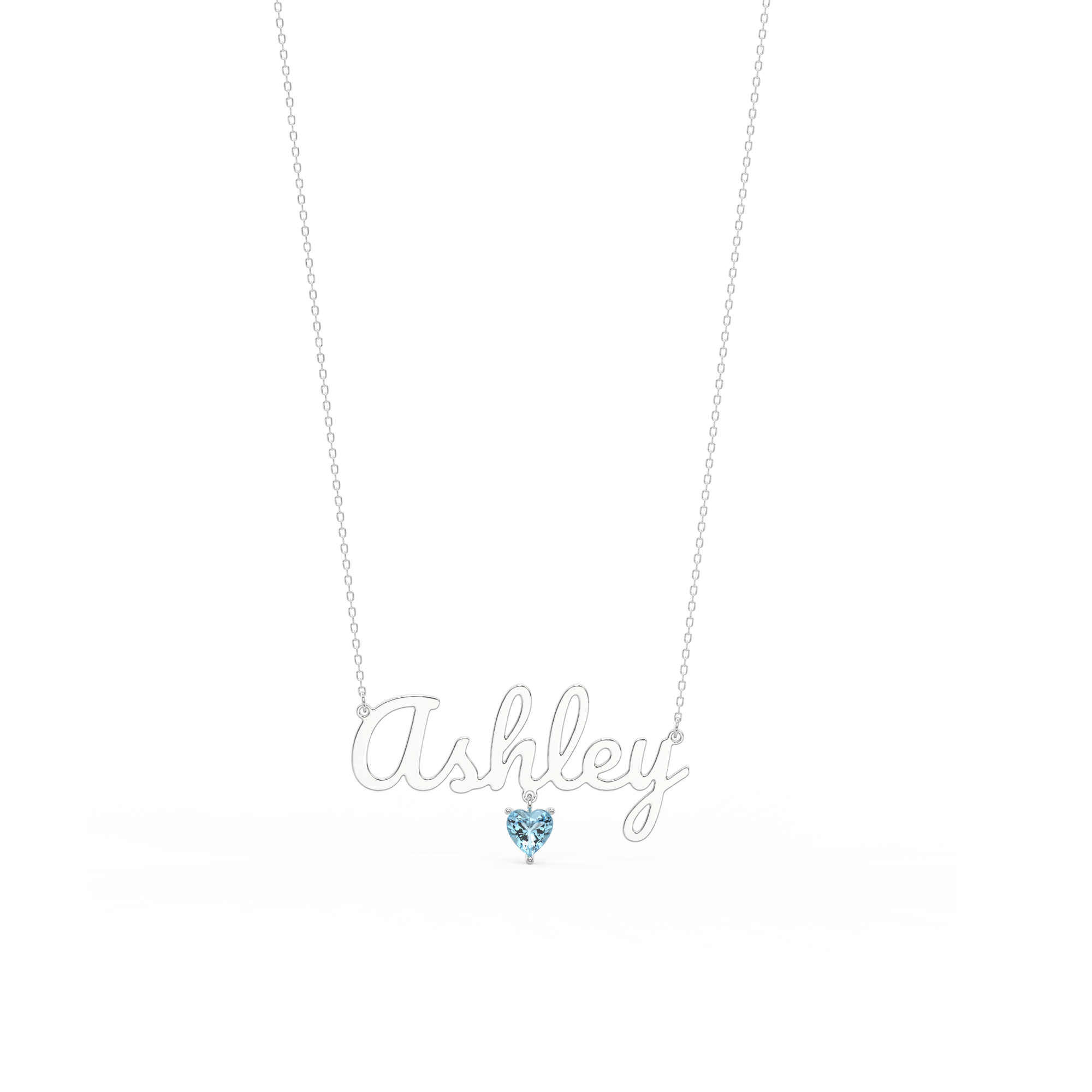 Customize this Rhodium Plated Heart Birthstone Name Necklace SN001R