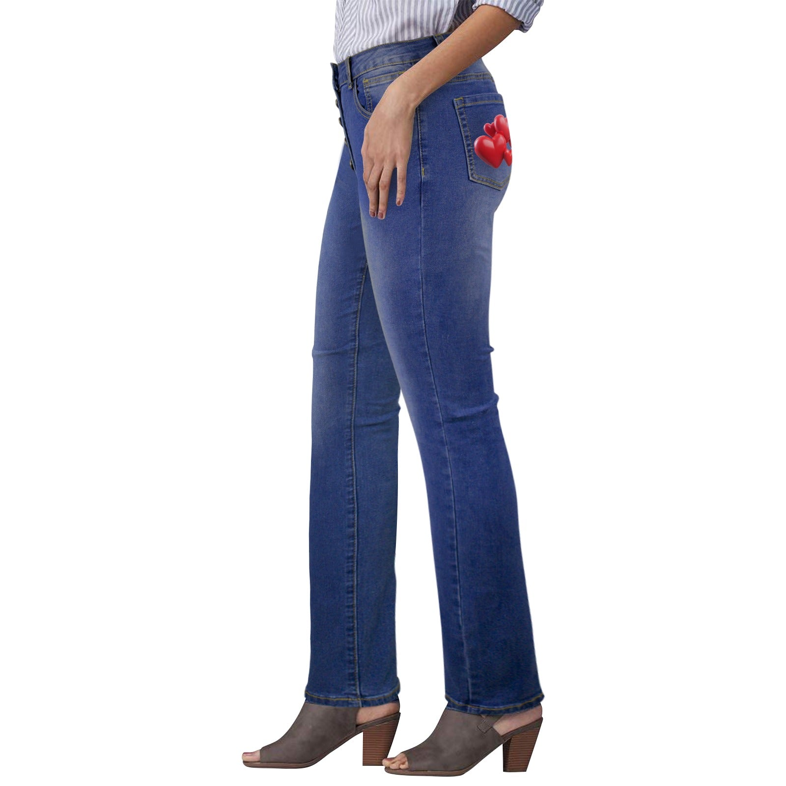Women's Jeans Heart Pocket Straight Jeans