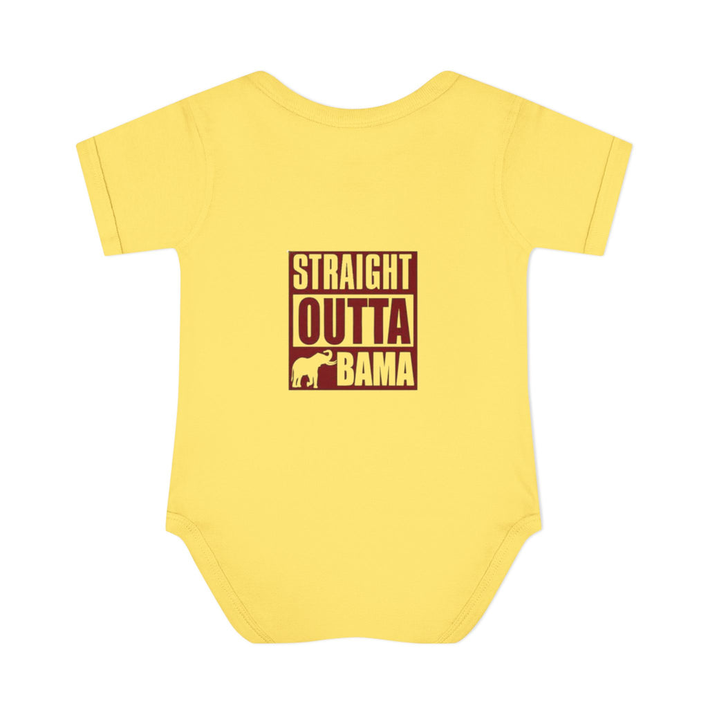 Straight Outta Bama Infant Bodysuit — Alabama Baby Onesie (Crimson Elephant Design)