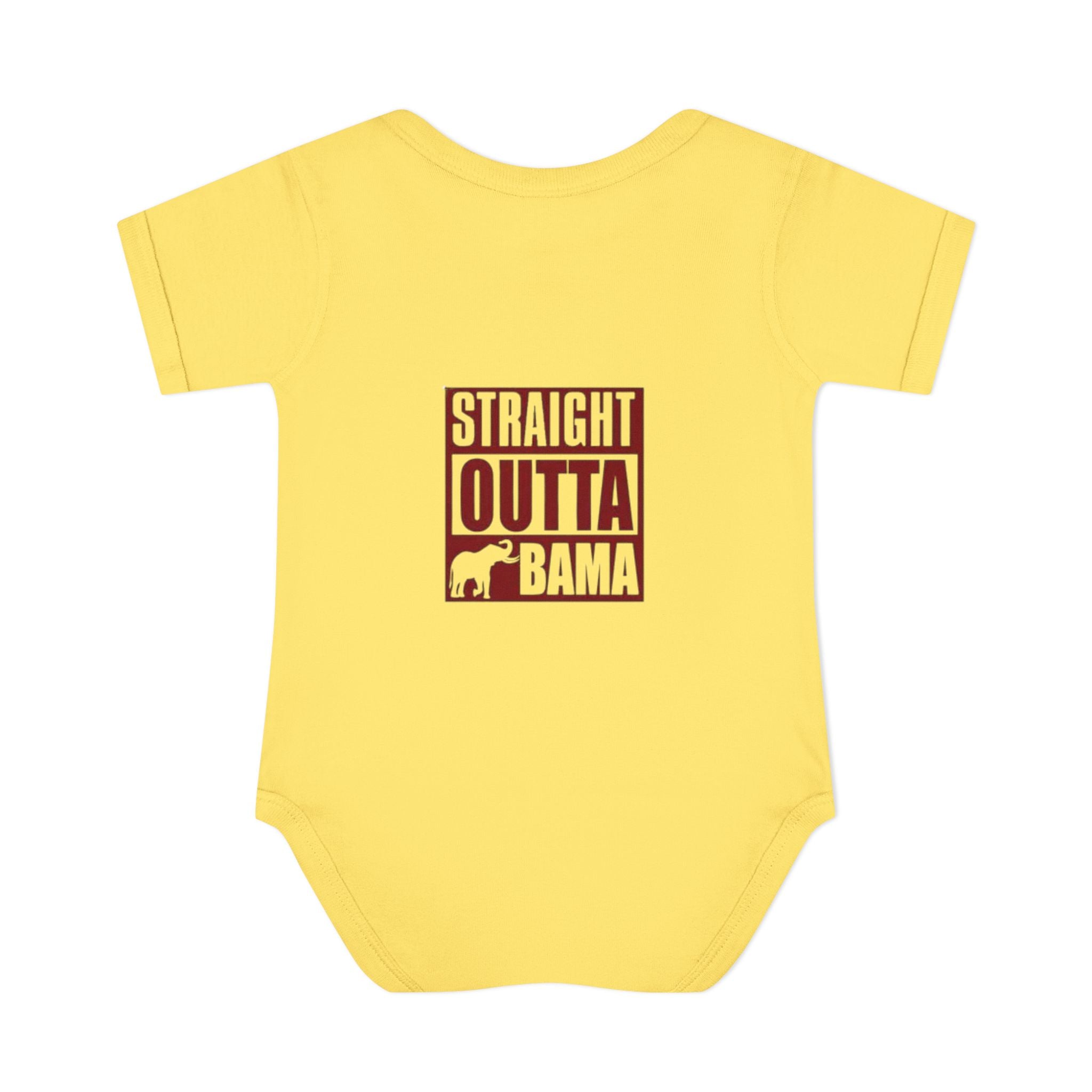 Straight Outta Bama Infant Bodysuit — Alabama Baby Onesie (Crimson Elephant Design)
