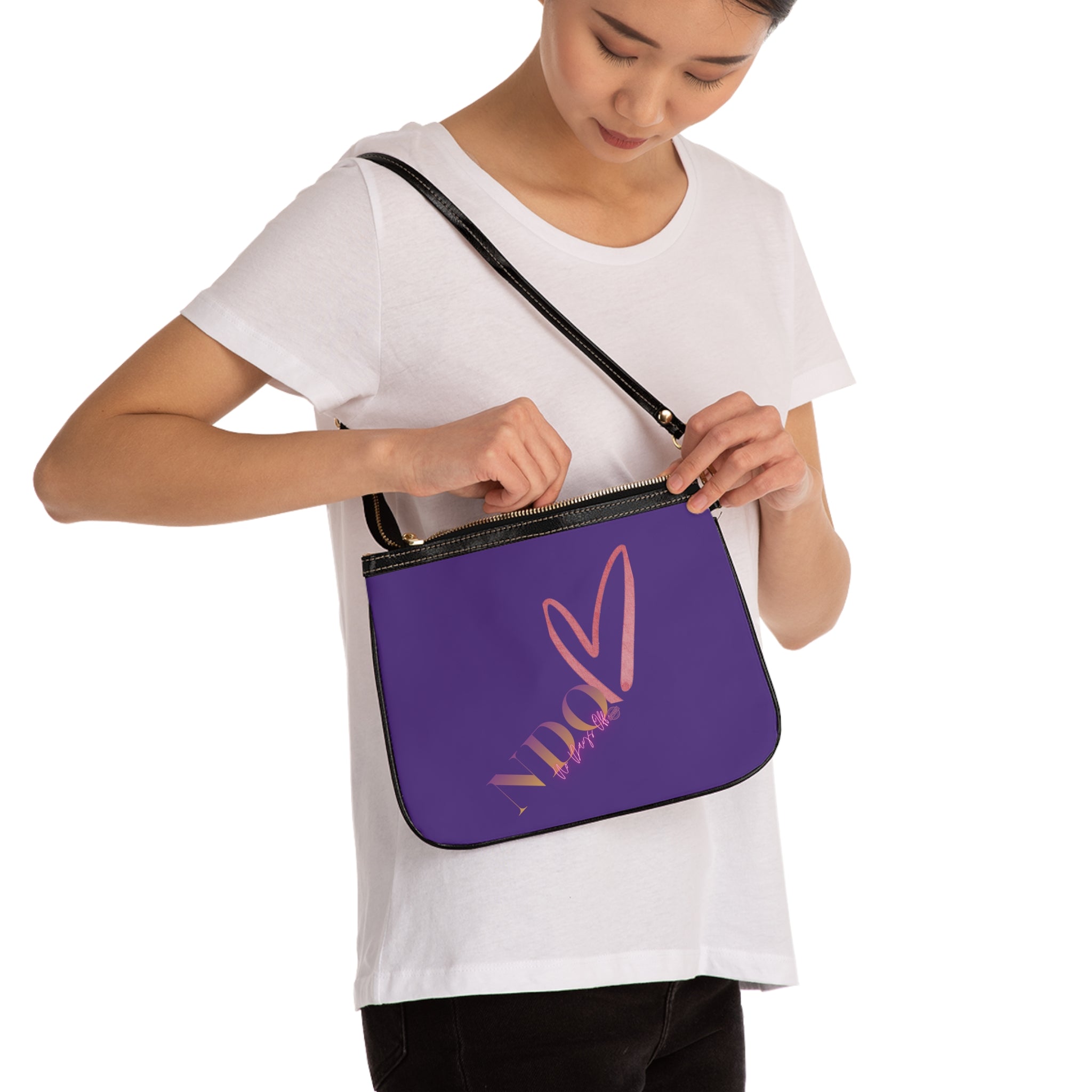 No Day's Off-Small Shoulder Bag - Purple Heart 'NDO' Logo Crossbody Purse