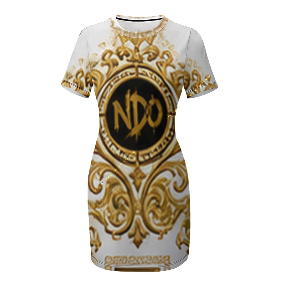 NDO White Crew Neck Short Sleeve Dress