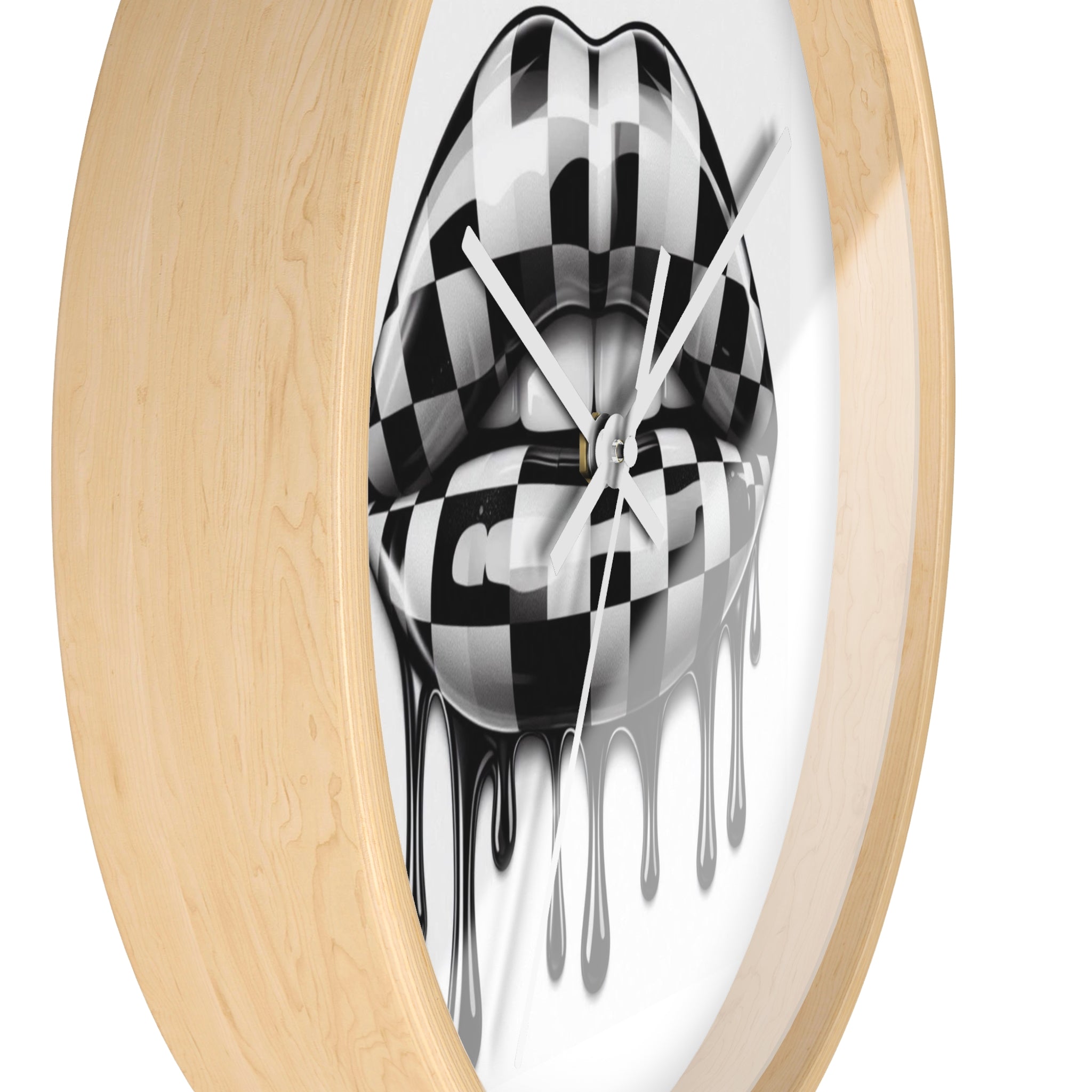 Checkerboard Dripping Lips Wall Clock