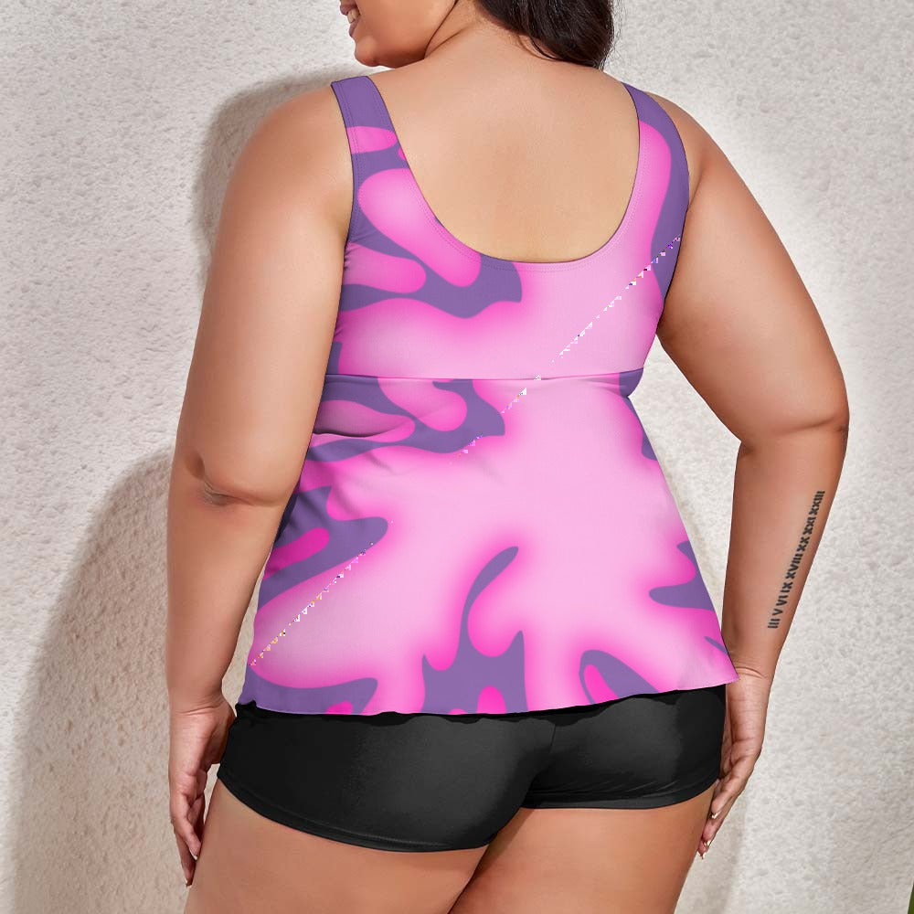Plus Size Pink Splat Women's split swimsuit