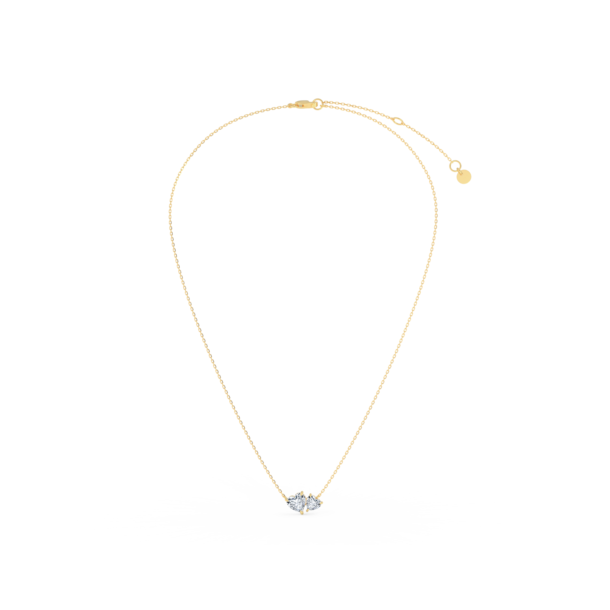 Heart Cut Toi et Moi  Necklace in  yellow gold