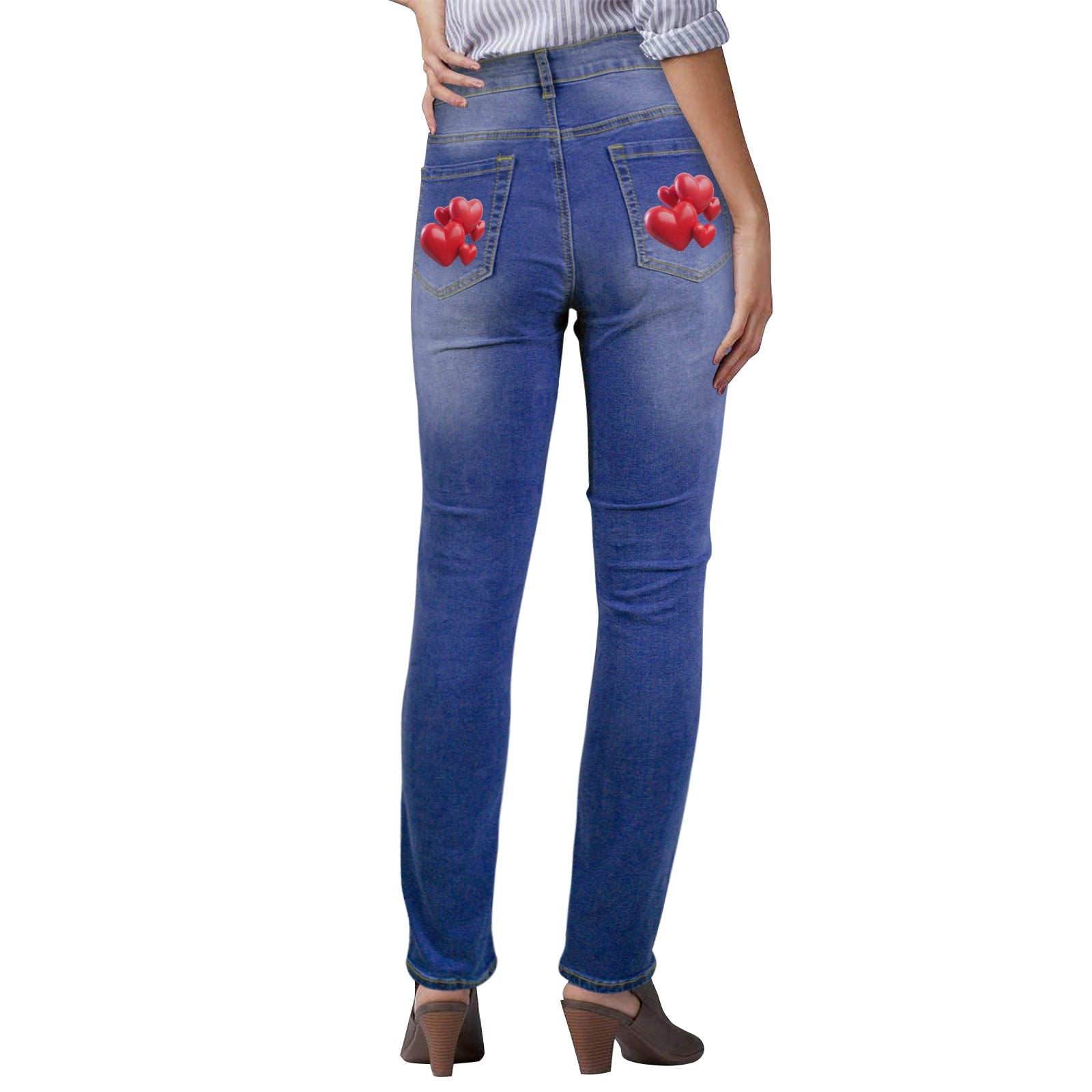Women's Jeans Heart Pocket Straight Jeans