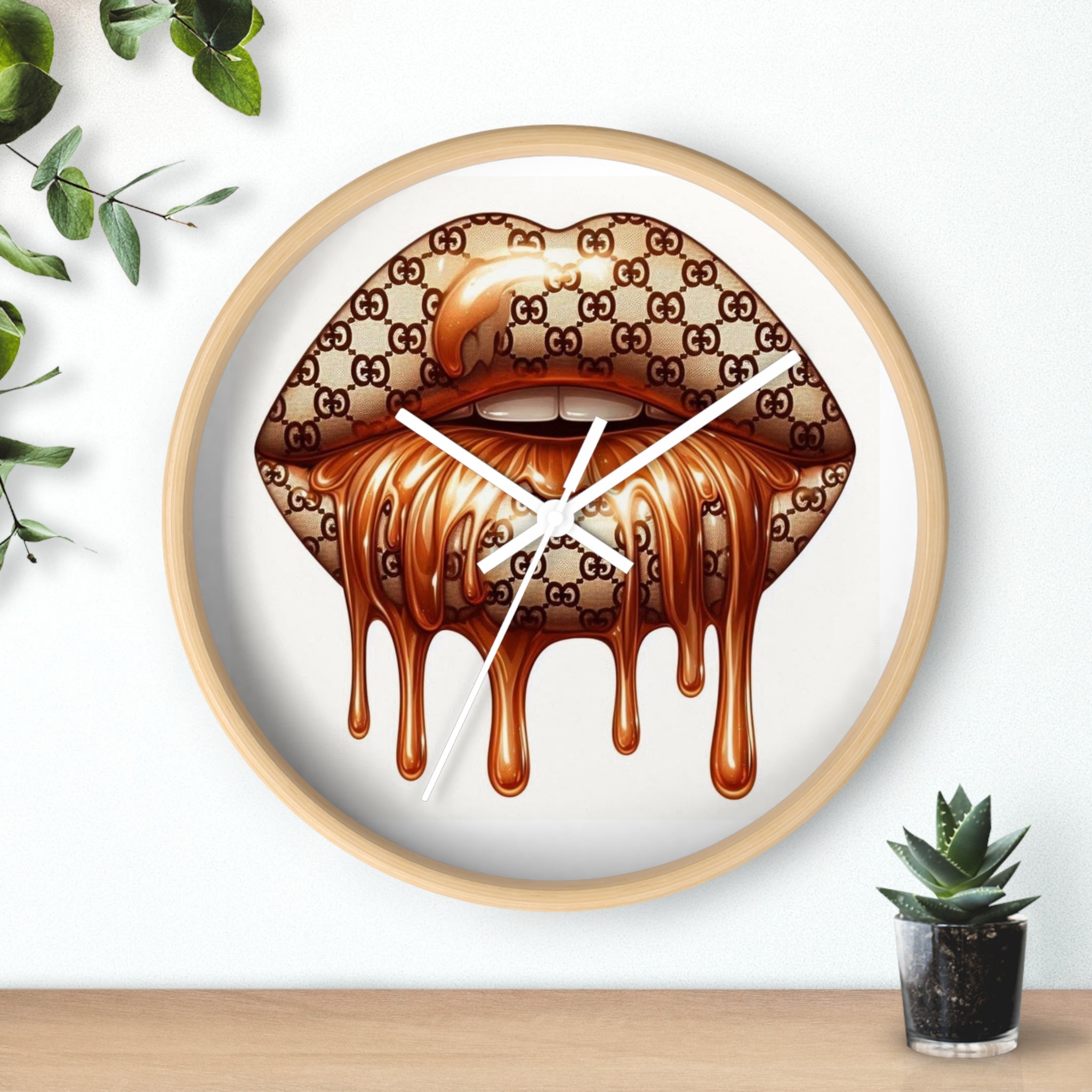 Designer Drip Lip Wall Clock — Luxury Logo Melt Art Decor