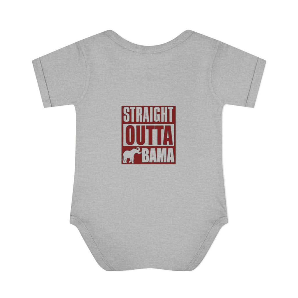 Straight Outta Bama Infant Bodysuit — Alabama Baby Onesie (Crimson Elephant Design)