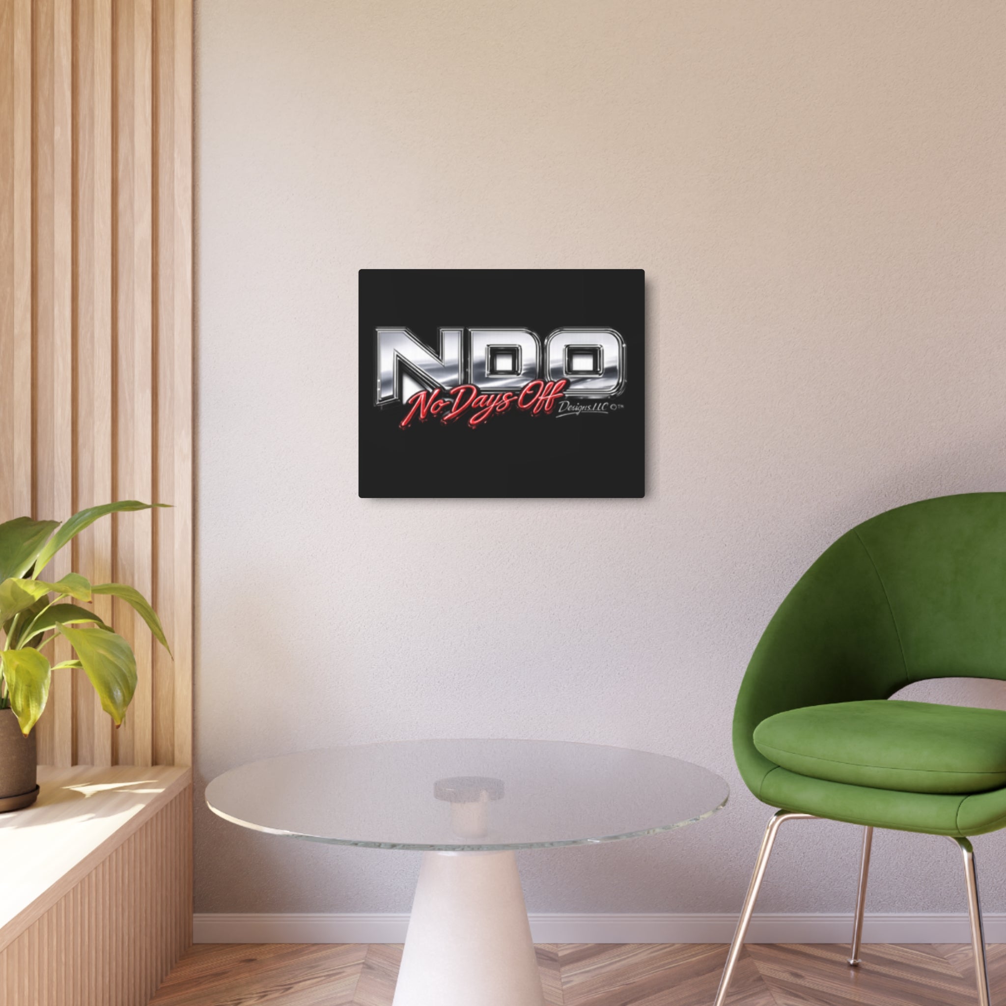 Metal Sign "NDO No Days Off" — Chrome Racing Wall Art for Garages & Gyms