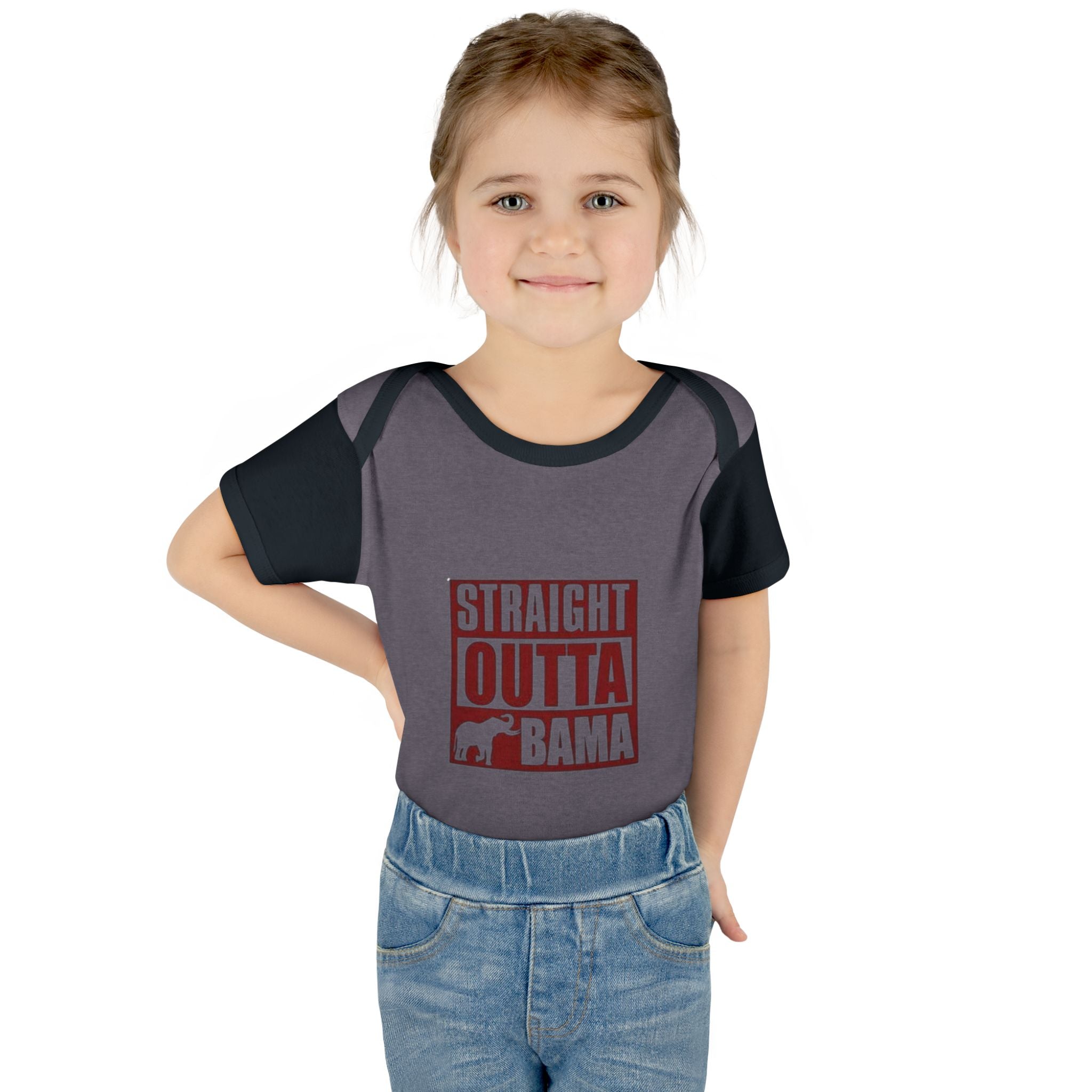 Straight Outta Bama Infant Bodysuit — Alabama Baby Onesie (Crimson Elephant Design)