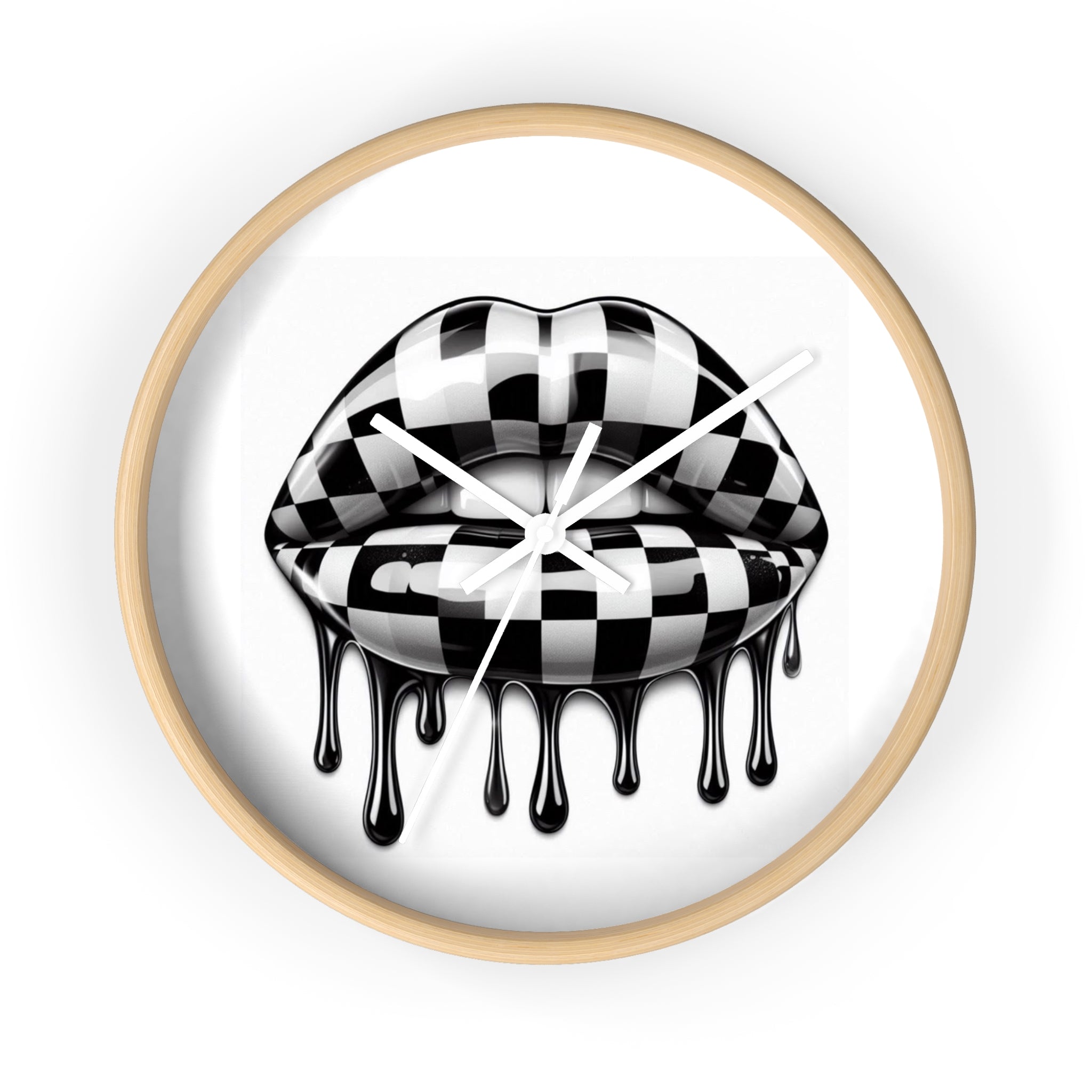 Checkerboard Dripping Lips Wall Clock
