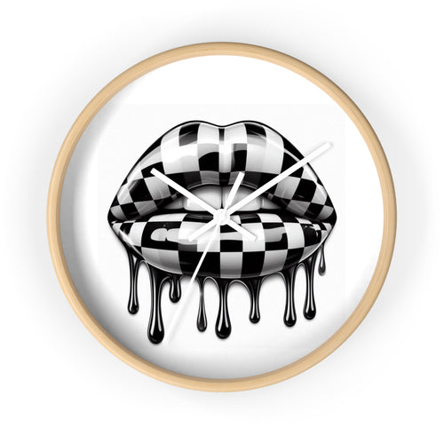 Checkerboard Dripping Lips Wall Clock