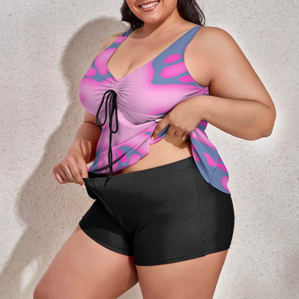 Plus Size Pink Splat Women's split swimsuit