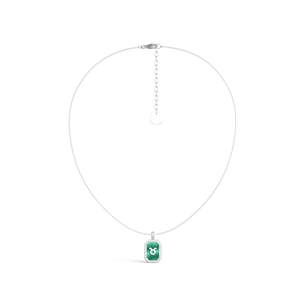 Rhodium Plated Silver Malachite Zodiac & Initial Necklace – Octagon AW24N004R