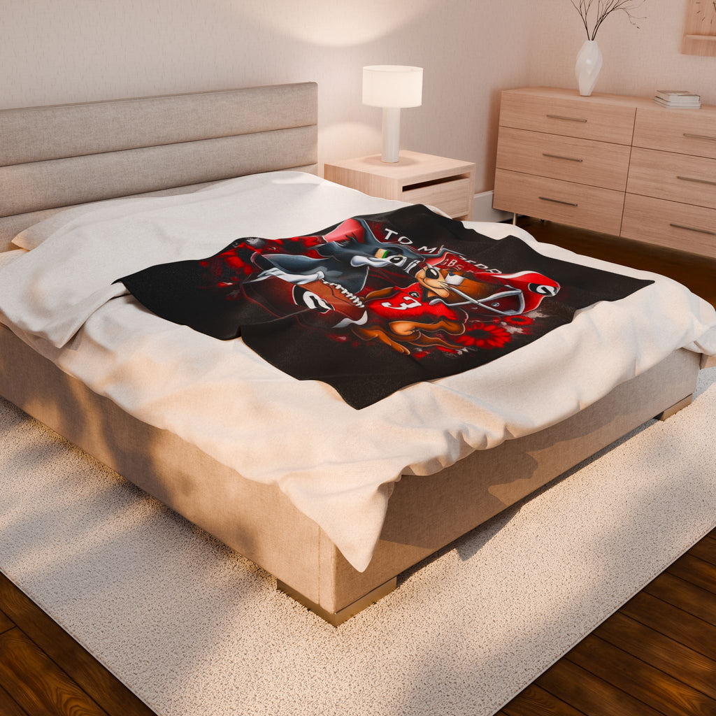 Tom & Jerry Football Velveteen Plush Blanket — Cozy Team Spirit Throw