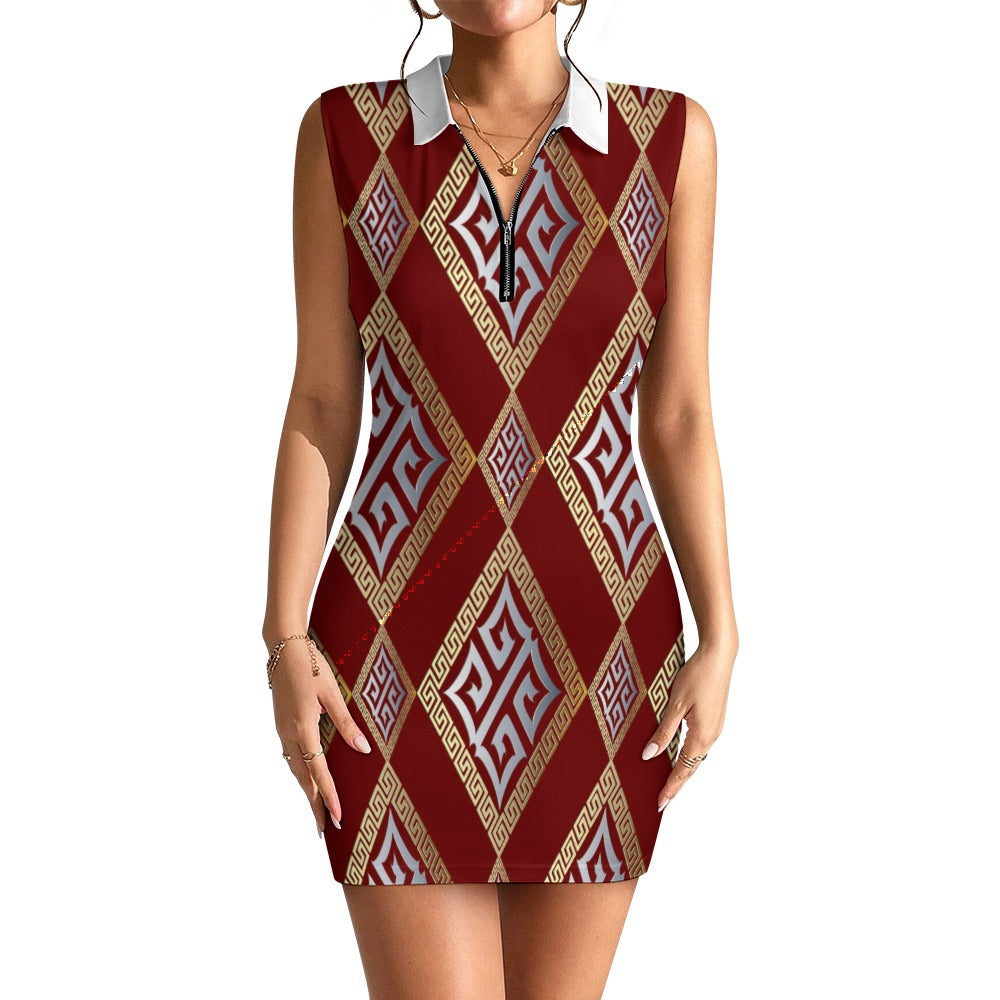 Women's Short Sleeve Dress with Short Zipper