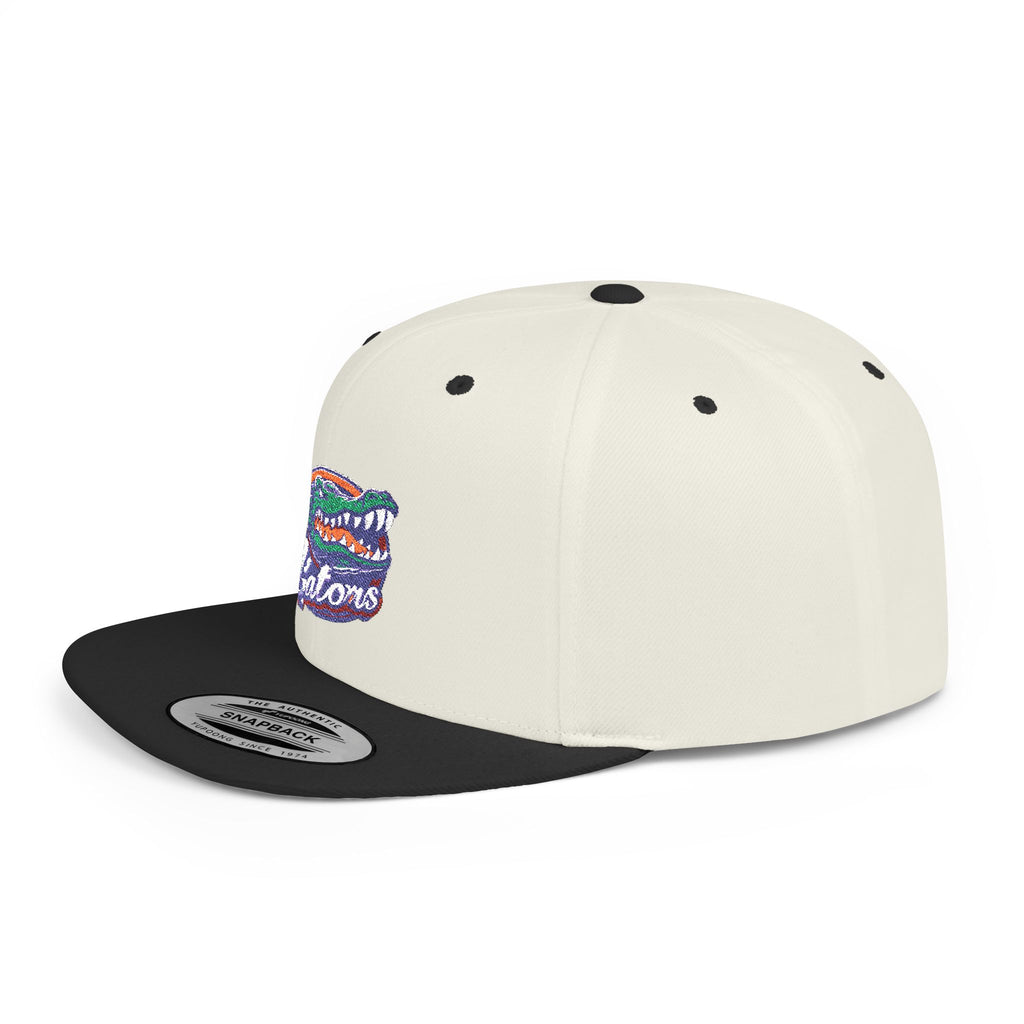 Florida Gators White Flat Bill Snapback Hat with Colorful Gator Logo