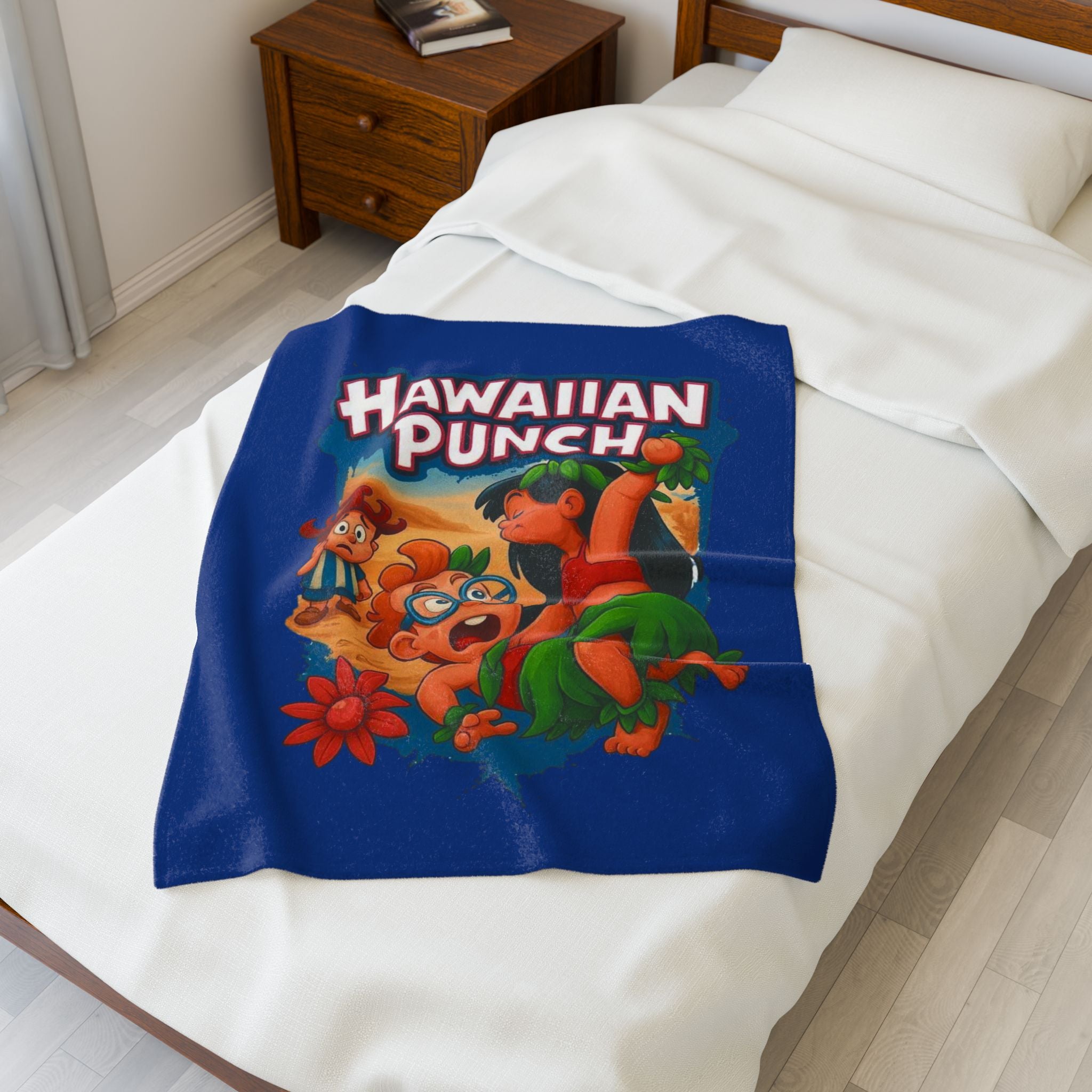 Hawaiian Punch Velveteen Plush Blanket – Retro Cartoon Beach Throw