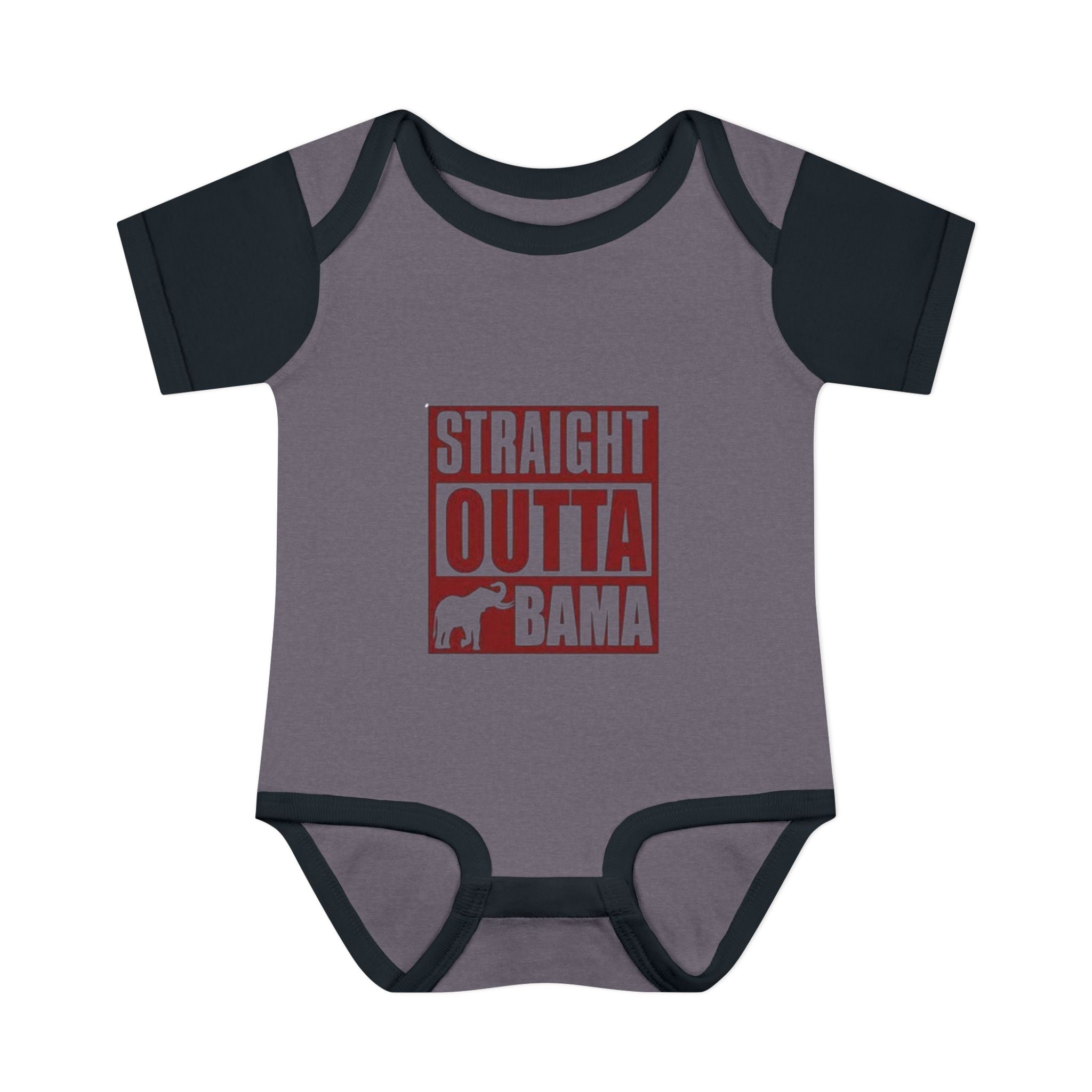 Straight Outta Bama Infant Bodysuit — Alabama Baby Onesie (Crimson Elephant Design)