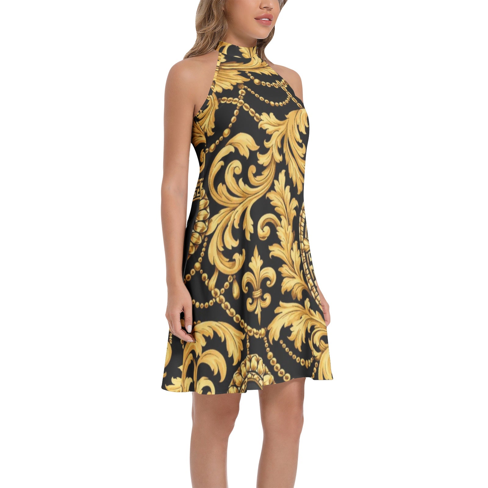 Tie Back Halter Neck Flared Dress