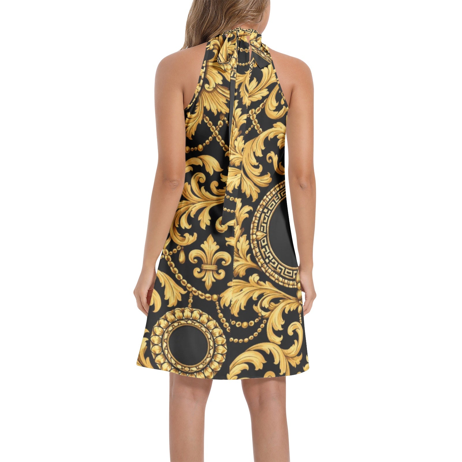 Tie Back Halter Neck Flared Dress