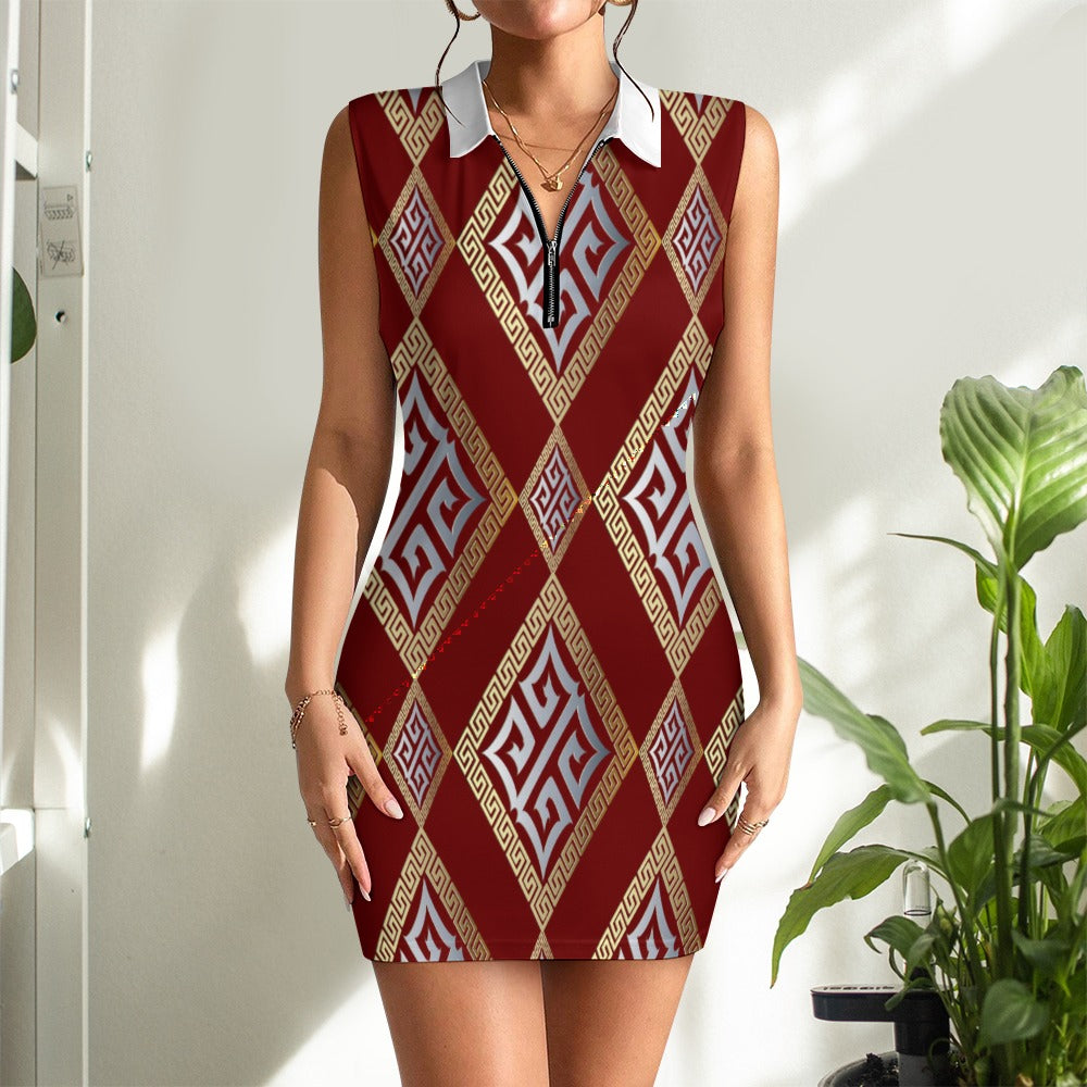 Women's Short Sleeve Dress with Short Zipper