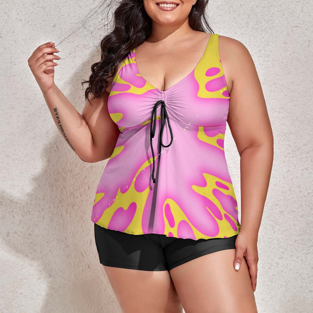Plus Size Pink Splat Women's split swimsuit