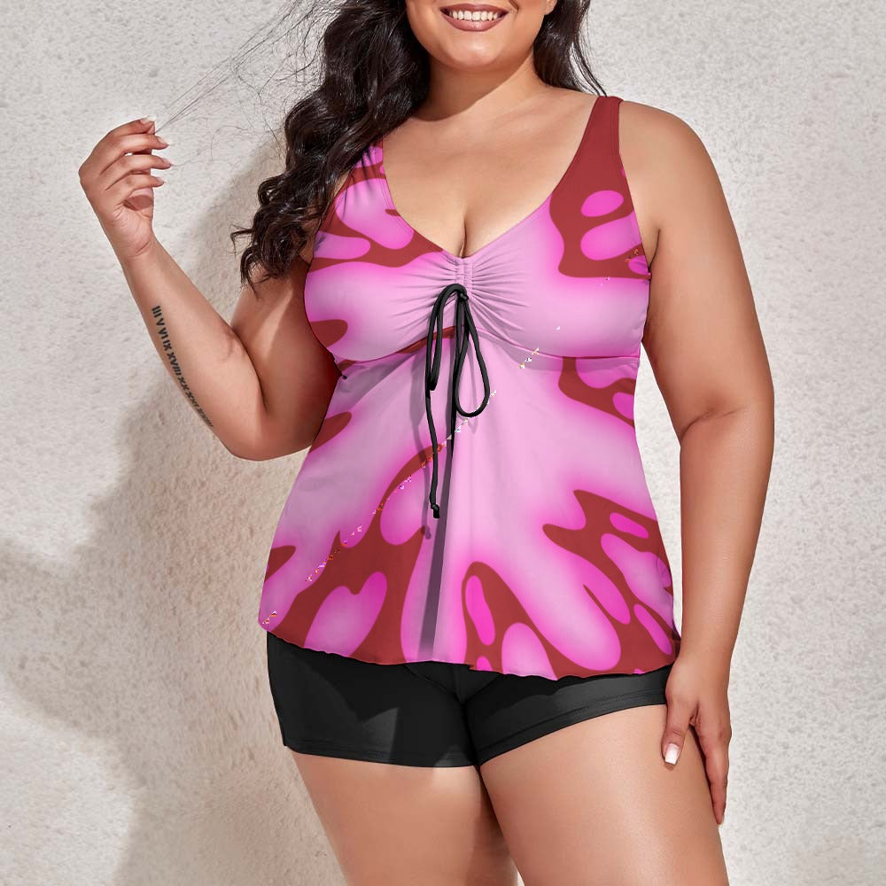 Plus Size Pink Splat Women's split swimsuit