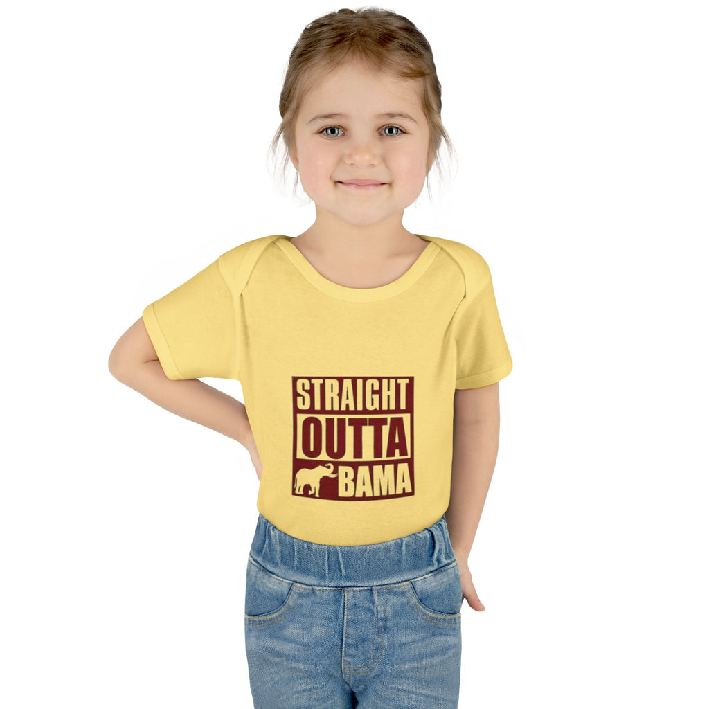 Straight Outta Bama Infant Bodysuit — Alabama Baby Onesie (Crimson Elephant Design)