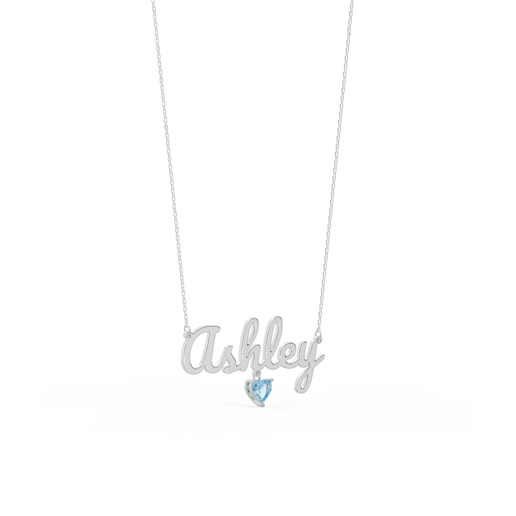 Customize this Rhodium Plated Heart Birthstone Name Necklace SN001R