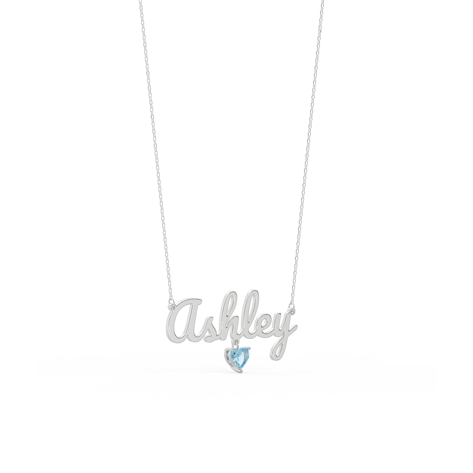 Customize this Rhodium Plated Heart Birthstone Name Necklace SN001R