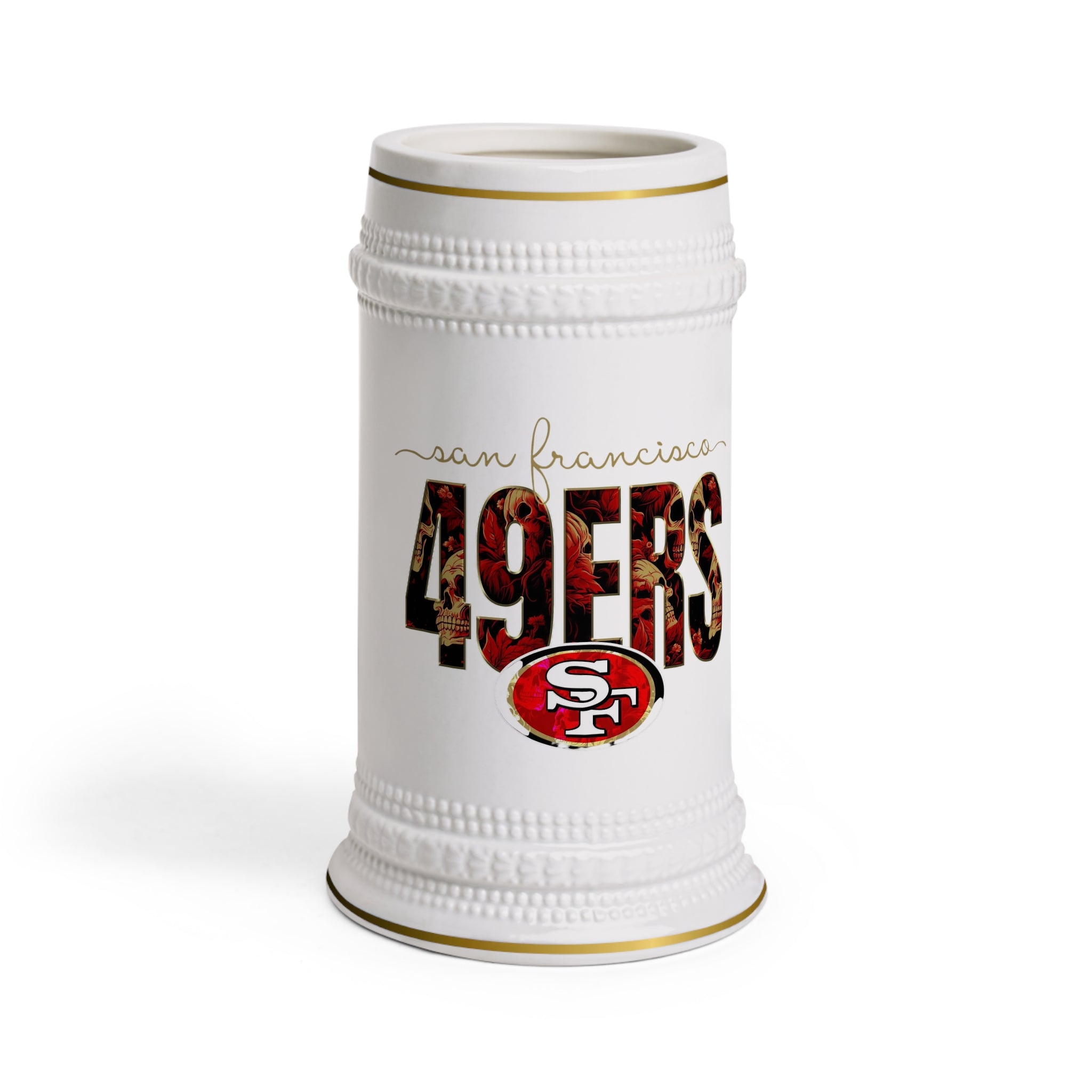 San Francisco 49ers Beer Stein Mug – Vintage Floral Team Logo Ceramic Stein