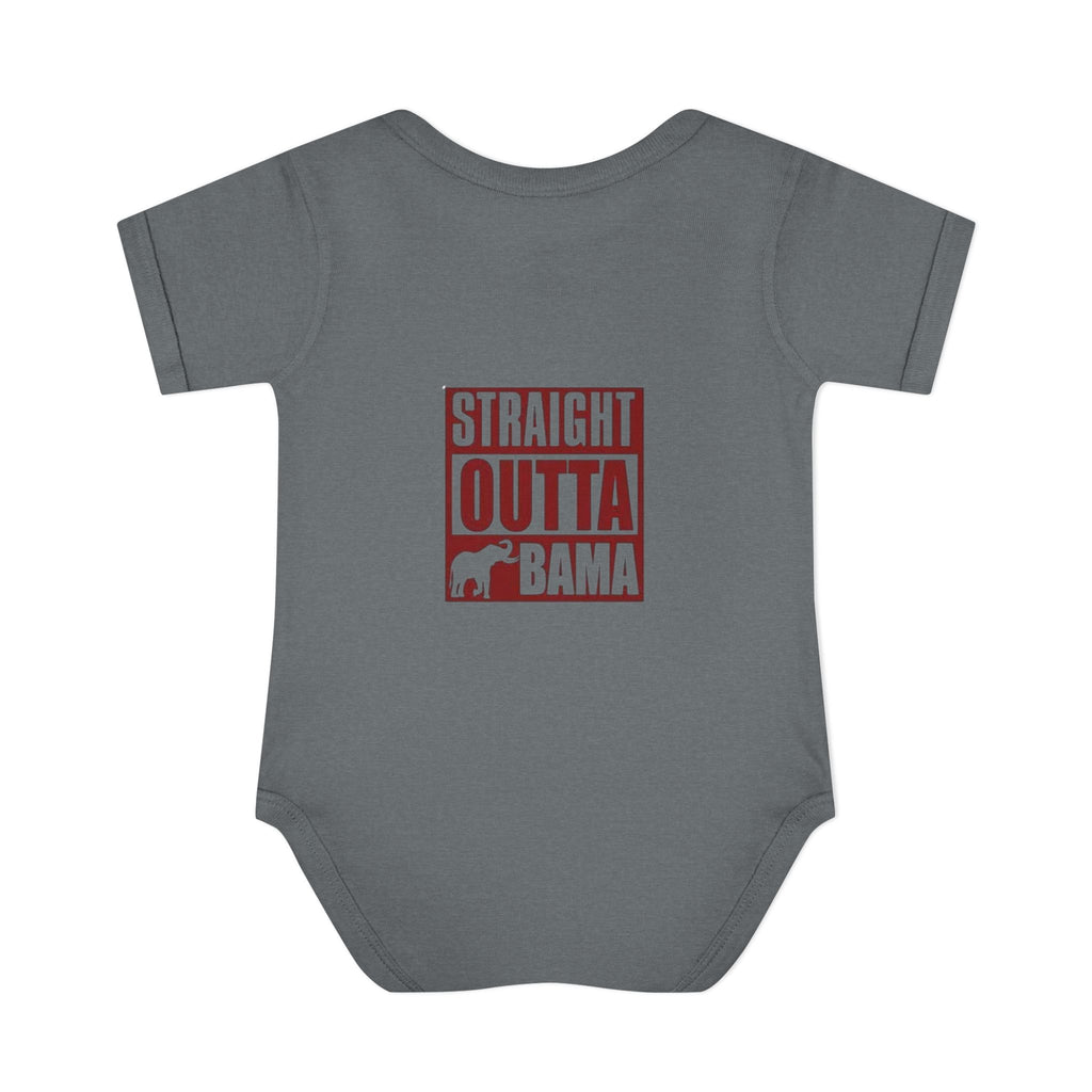 Straight Outta Bama Infant Bodysuit — Alabama Baby Onesie (Crimson Elephant Design)