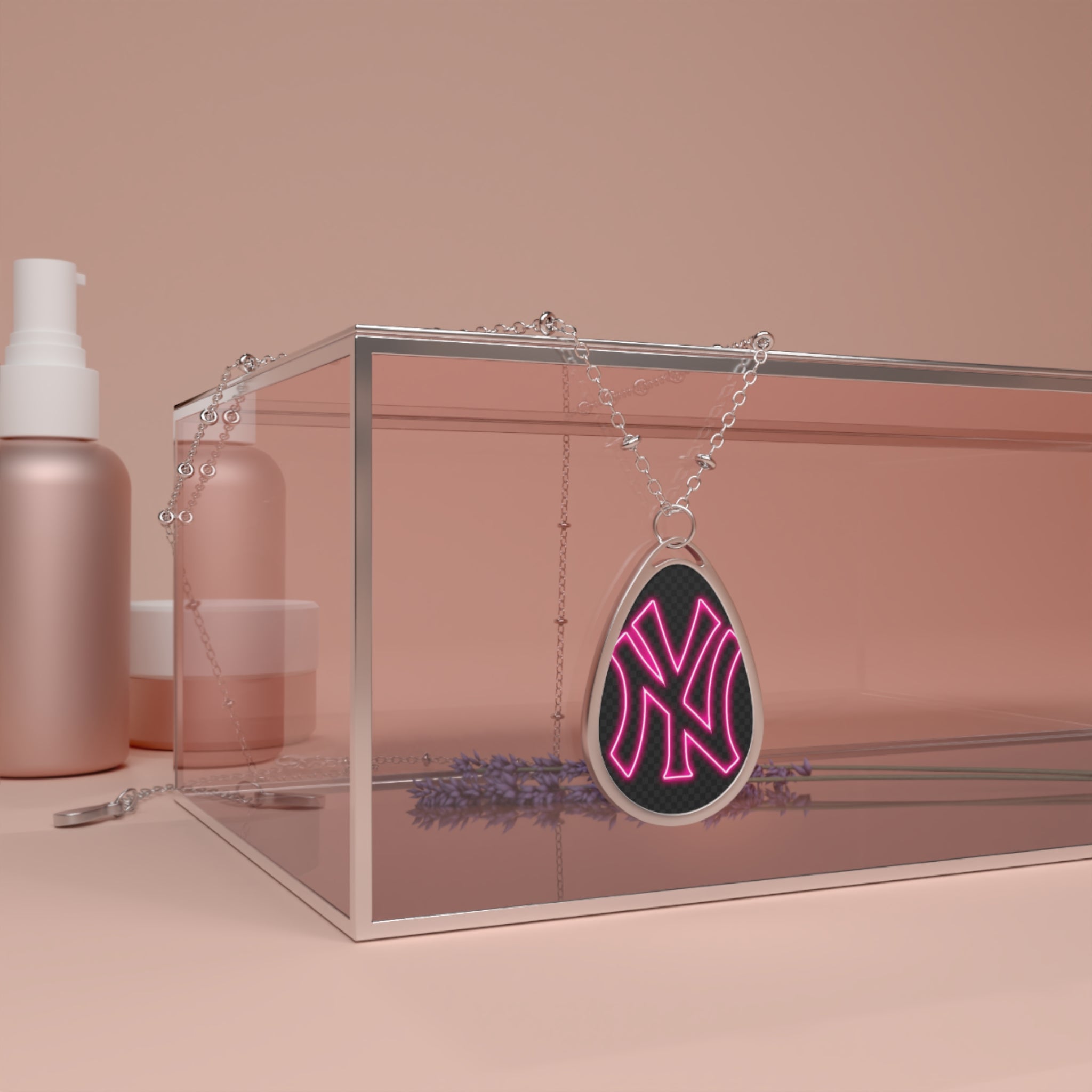 Oval Necklace — Pink Neon NY Logo Pendant