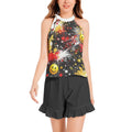 Tie Neck Halter Top and Ruffle Hem Short Set