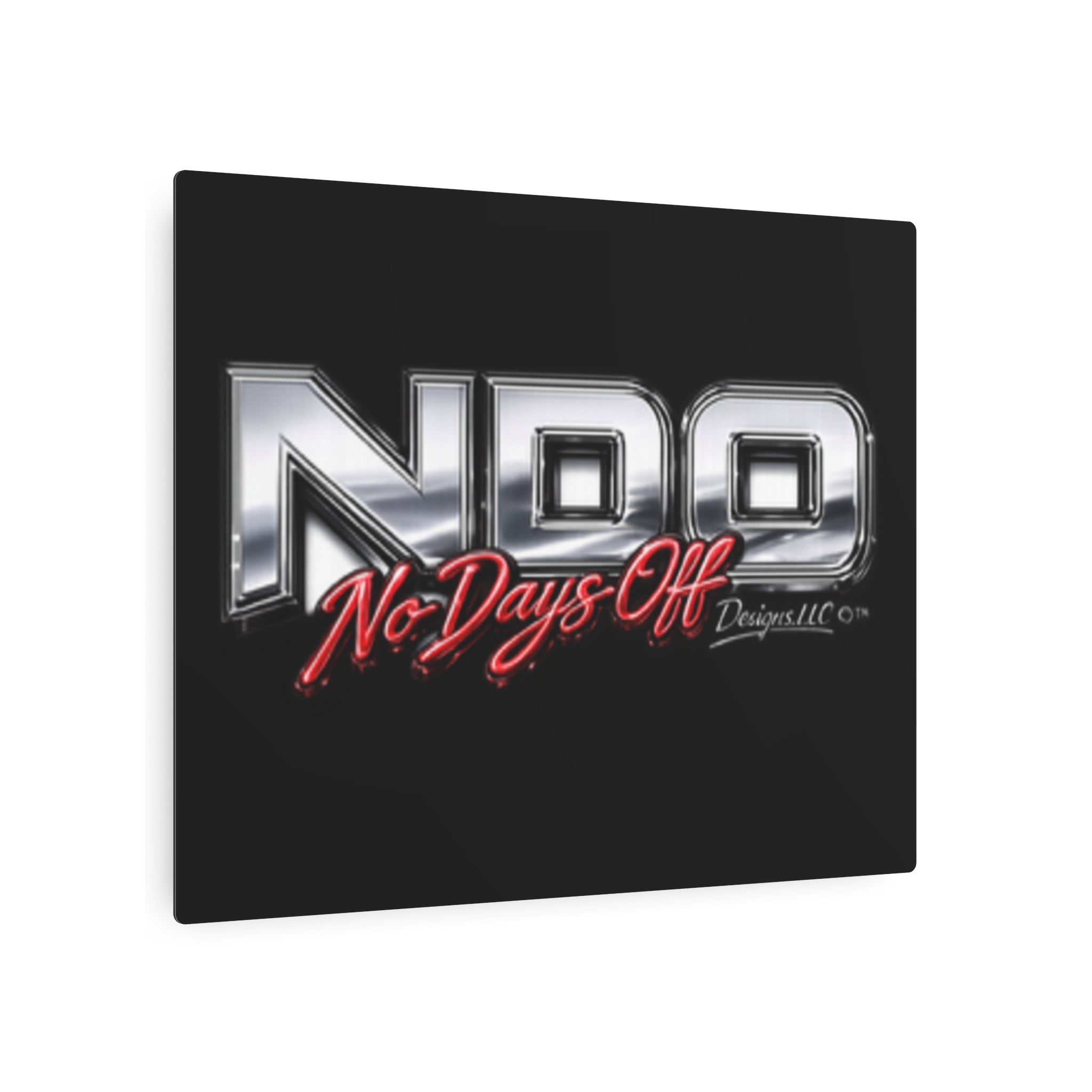 Metal Sign "NDO No Days Off" — Chrome Racing Wall Art for Garages & Gyms
