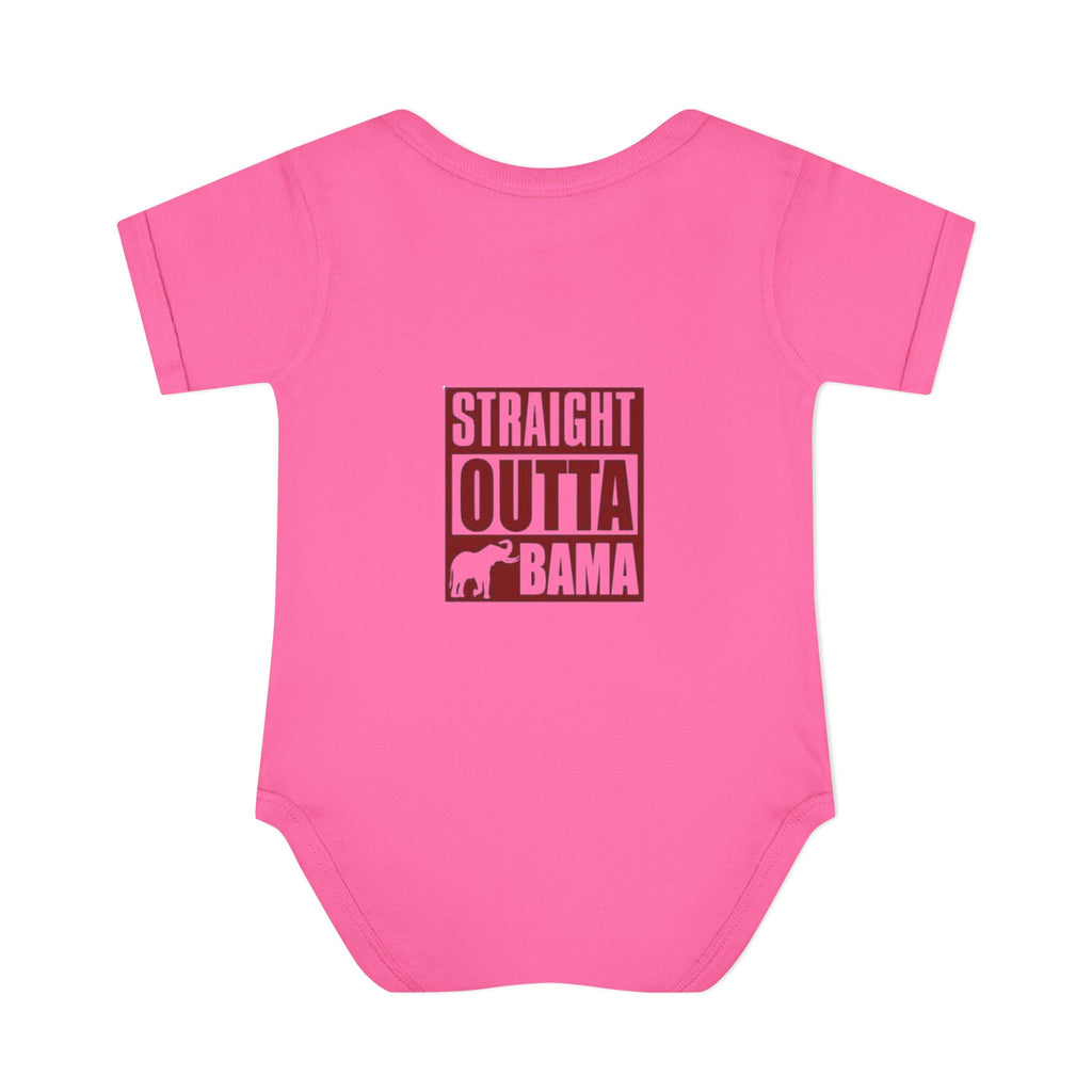 Straight Outta Bama Infant Bodysuit — Alabama Baby Onesie (Crimson Elephant Design)