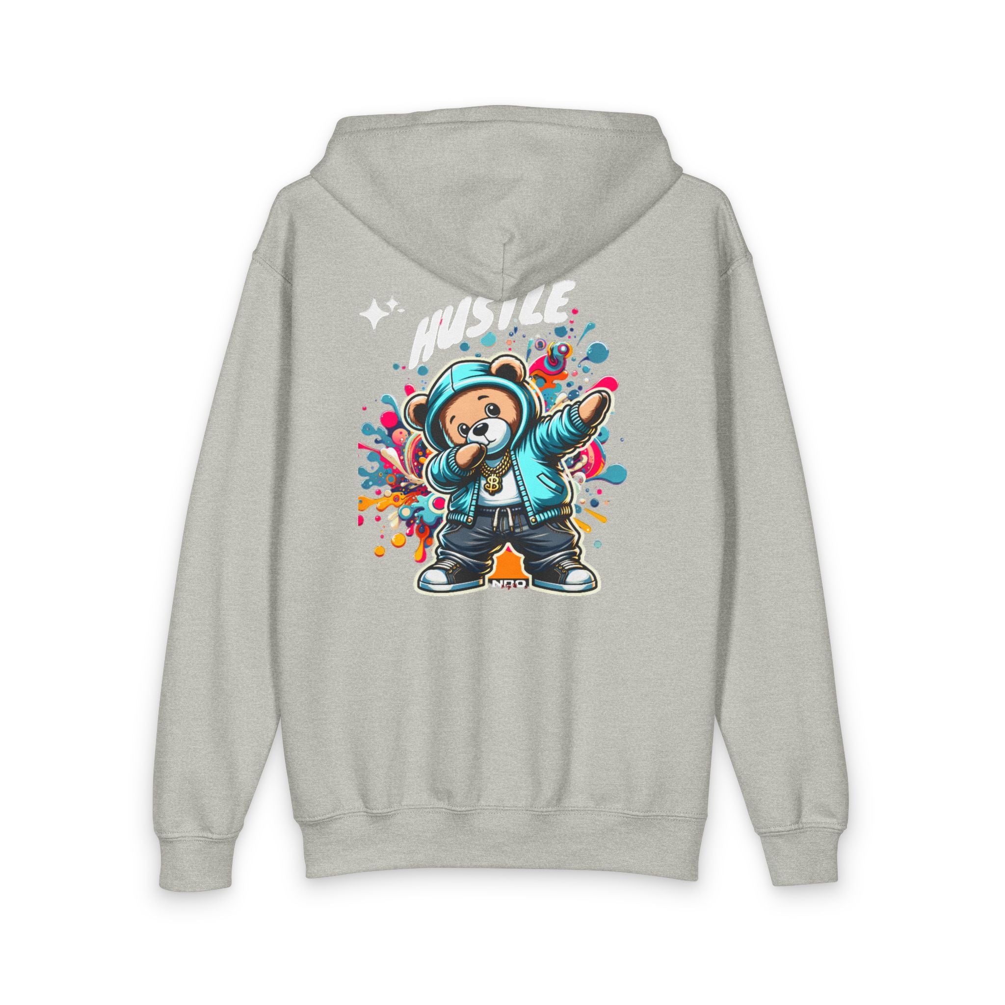 Kids Zip Hoodie — Colorful Streetwear Teddy Bear Graphic (‘Hustle’)