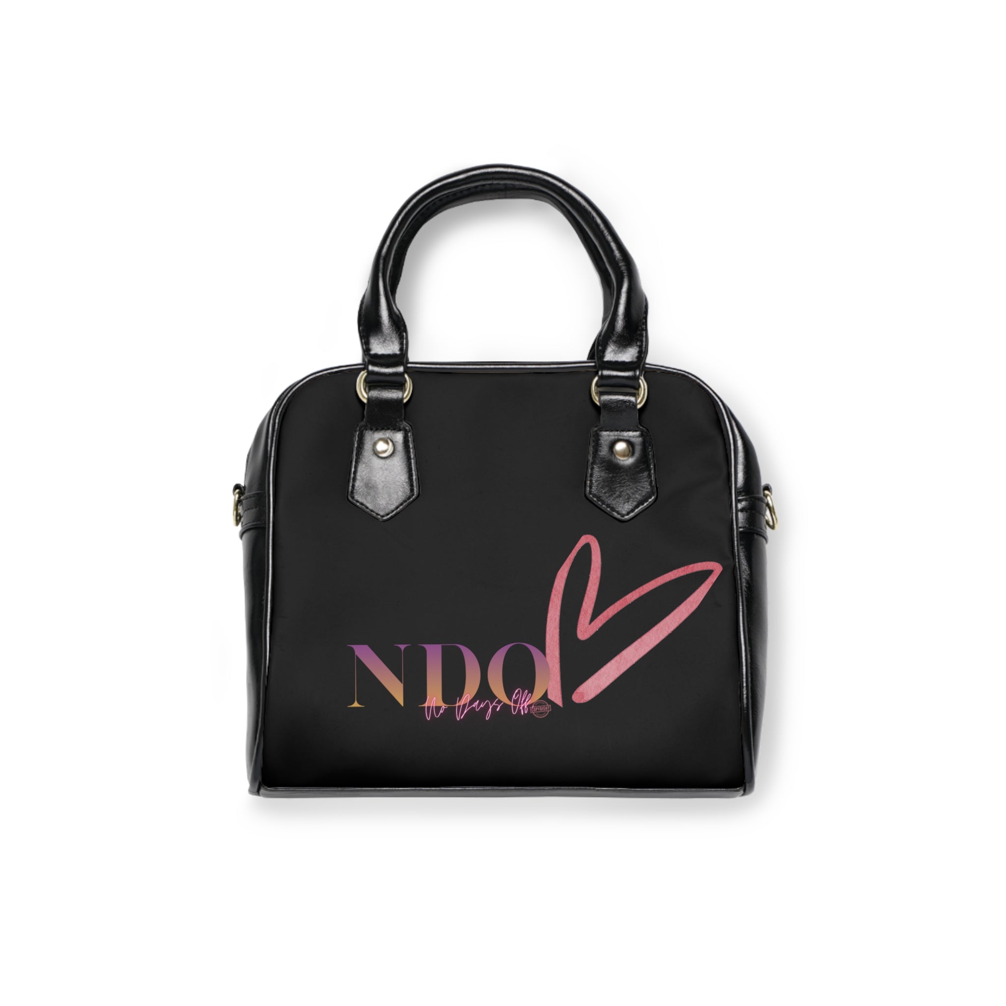 NDO Heart Shoulder Handbag – Stylish Black Tote with Pink Heart Logo