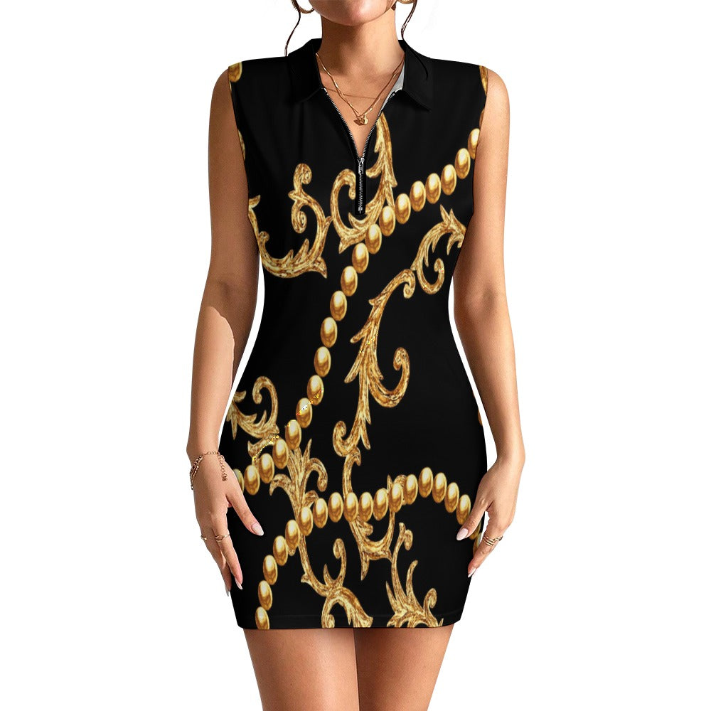 Women's Short Sleeve Dress with Short Zipper