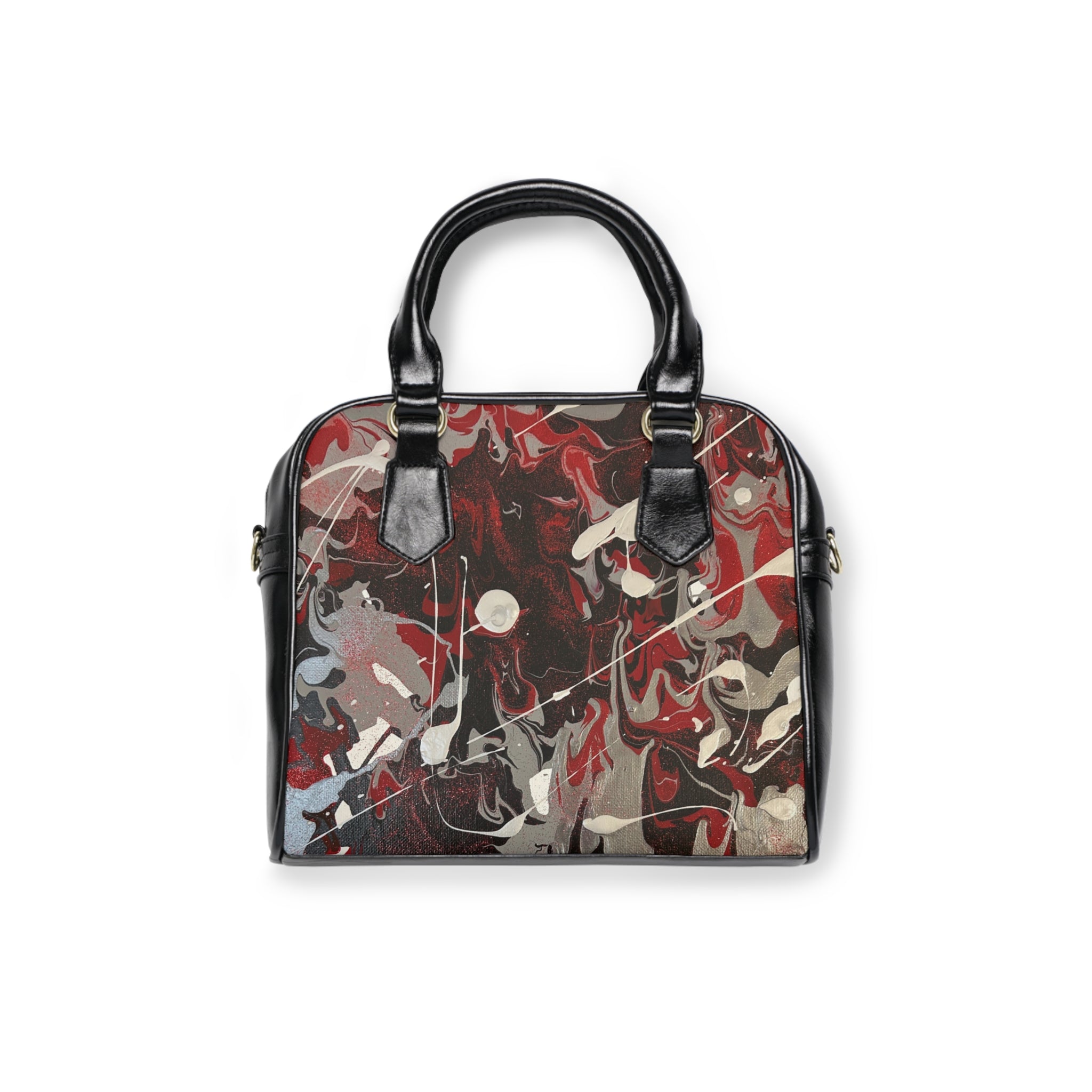 Abstract Red Marble Shoulder Handbag – Artistic Patterned Tote