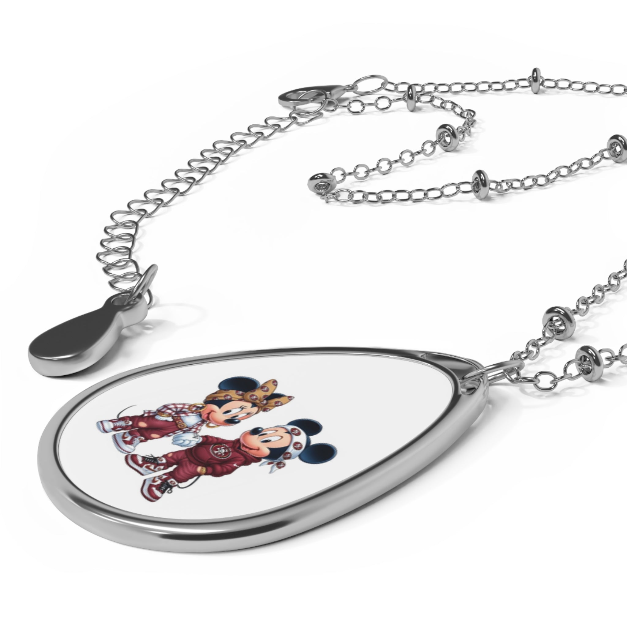 Oval Necklace - Cute Cartoon Couple Pendant Silver Necklace