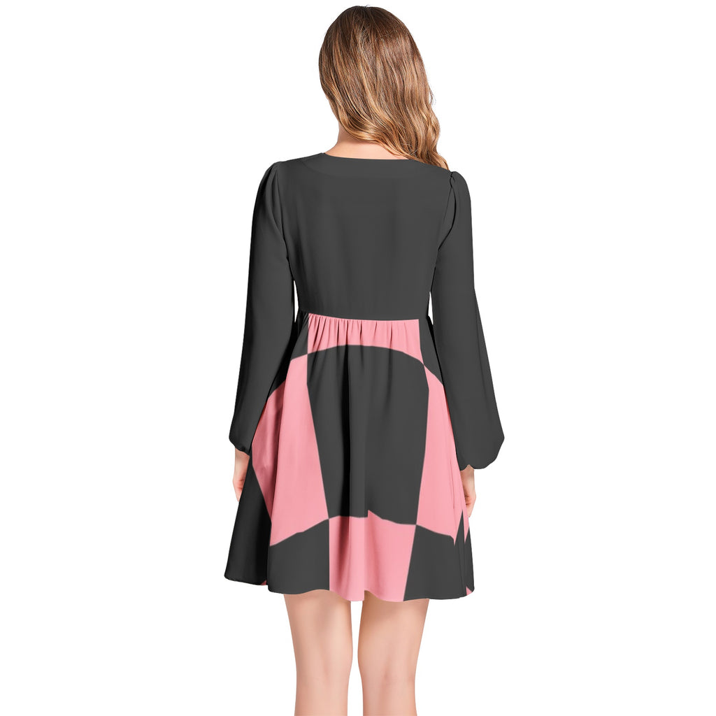 Lantern Sleeve Deep V-Neck Short Dress