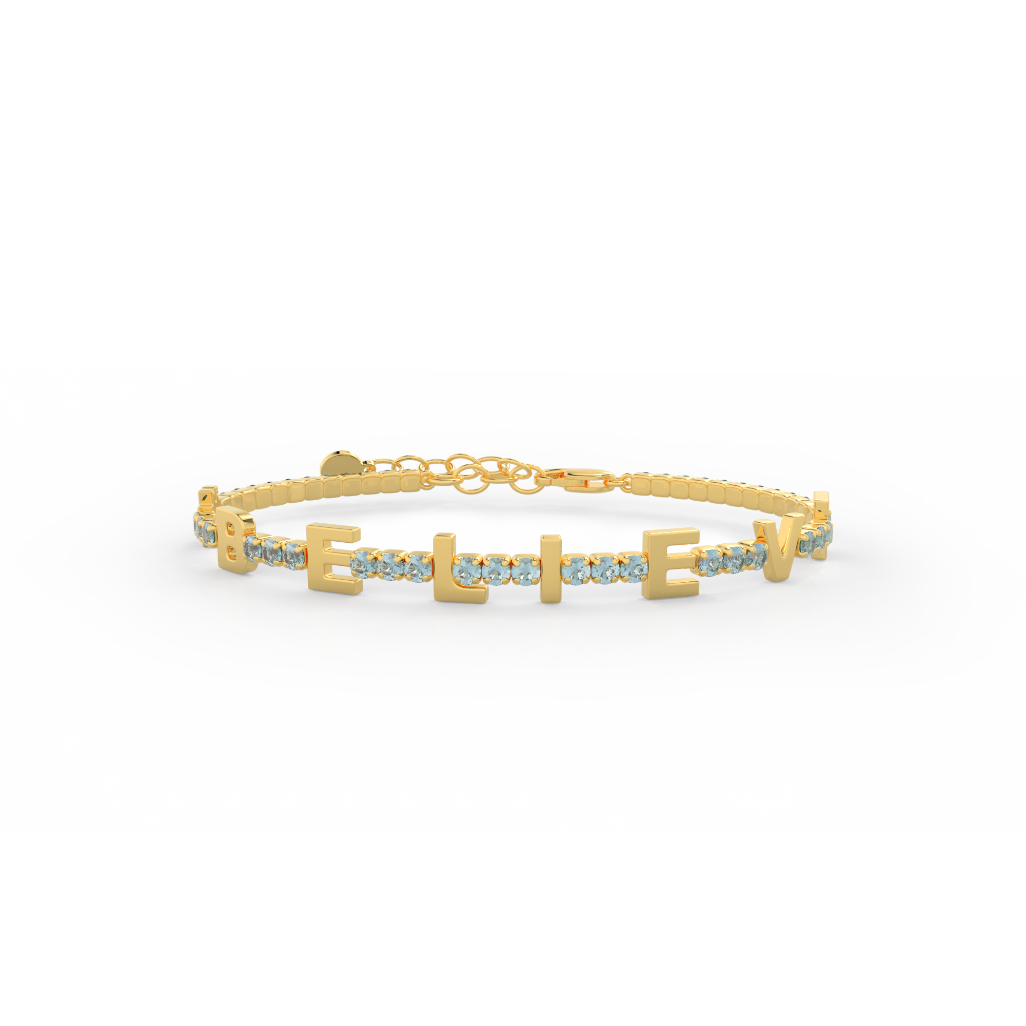 Aquamarine  Birthstone Tennis Bracelet 18K yellow Gold SB001B